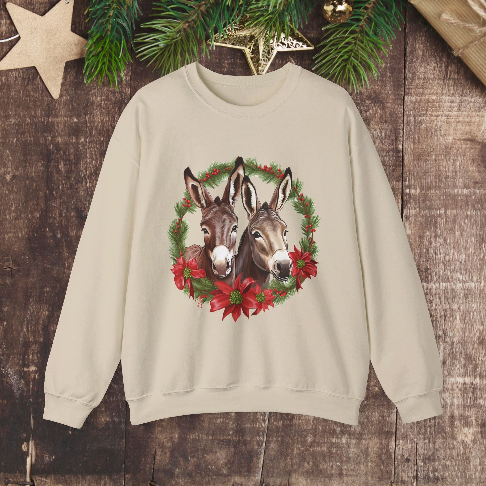 Cute Donkey Christmas Sweatshirt, Horse Lovers Holiday Shirt, Funny Christmas Sweater for Donkey Lovers - FlooredByArt