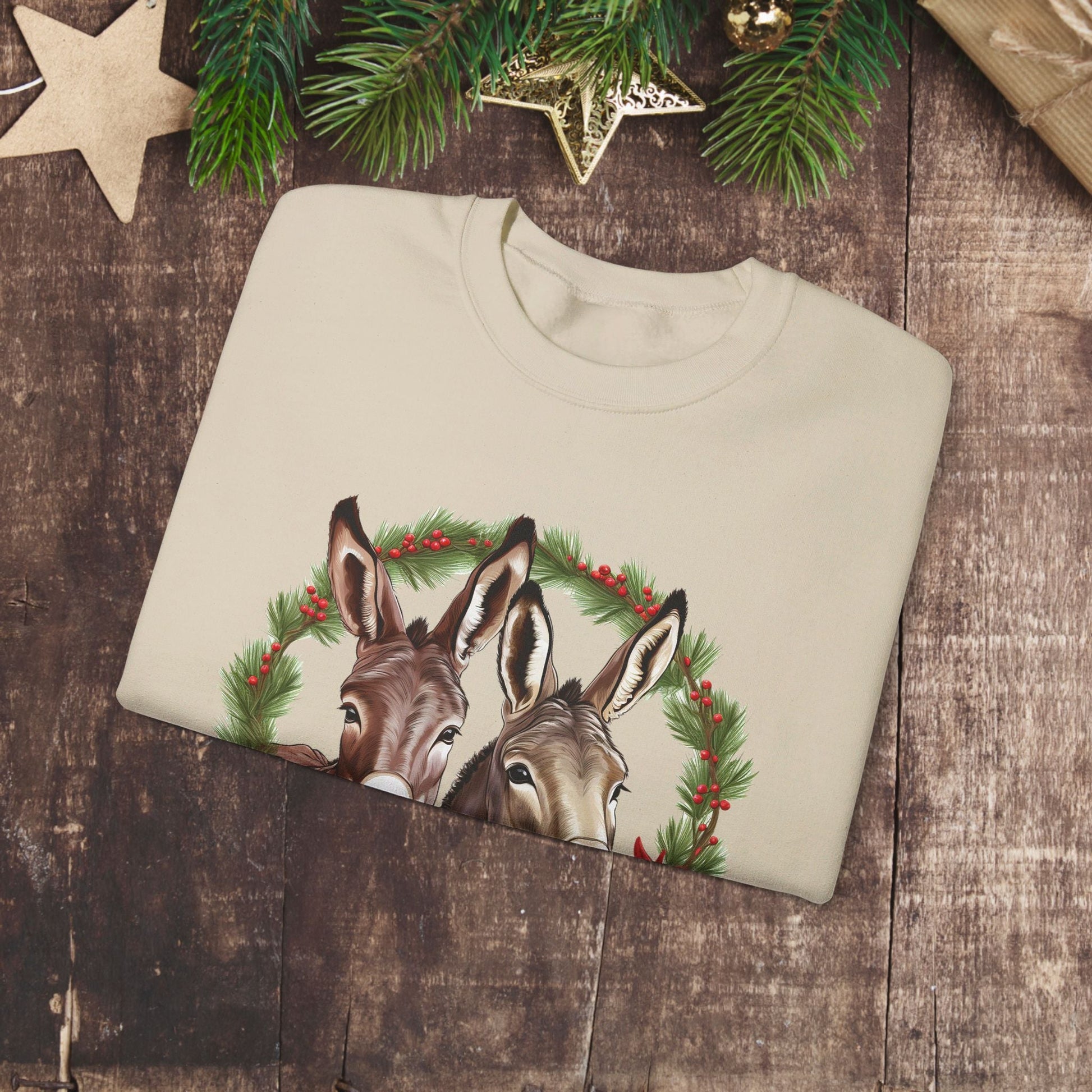 Cute Donkey Christmas Sweatshirt, Horse Lovers Holiday Shirt, Funny Christmas Sweater for Donkey Lovers - FlooredByArt