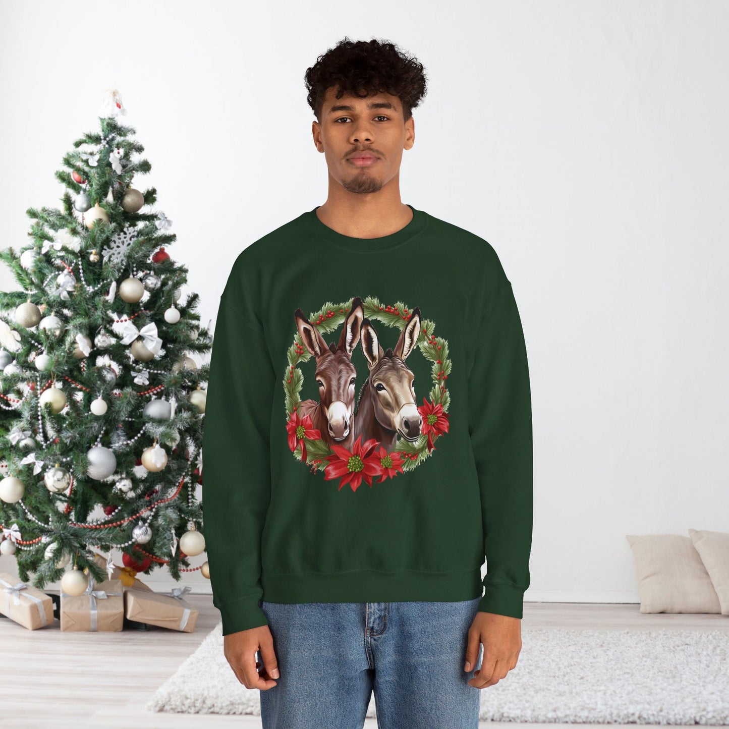 Cute Donkey Christmas Sweatshirt, Horse Lovers Holiday Shirt, Funny Christmas Sweater for Donkey Lovers - FlooredByArt