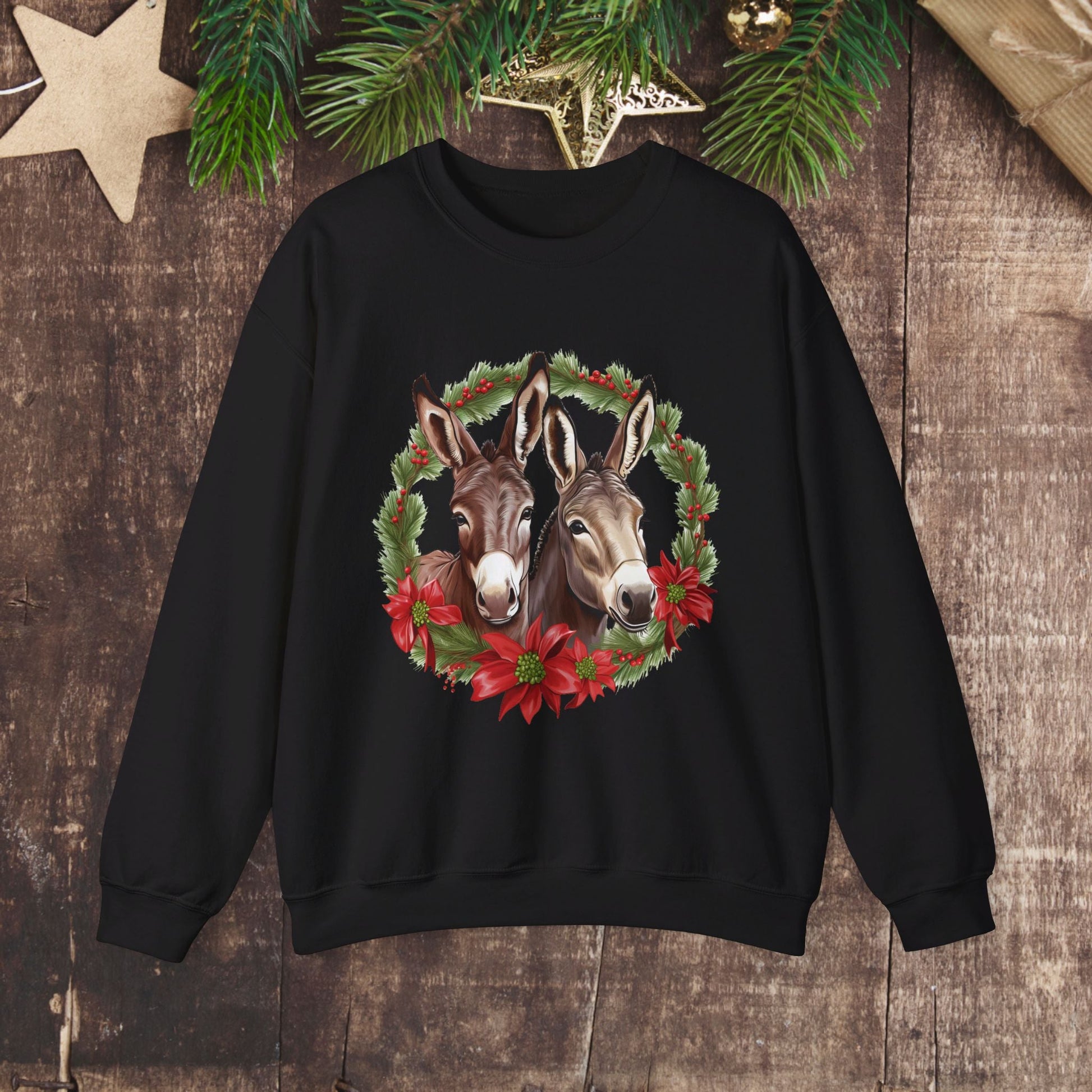 Cute Donkey Christmas Sweatshirt, Horse Lovers Holiday Shirt, Funny Christmas Sweater for Donkey Lovers - FlooredByArt