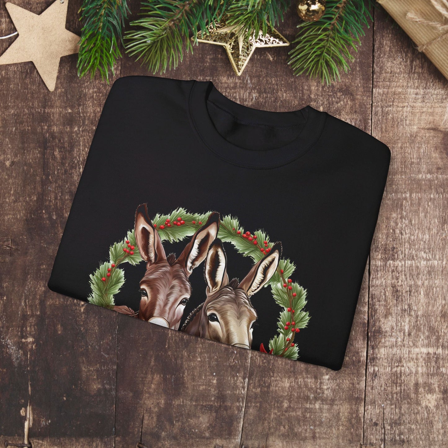 Cute Donkey Christmas Sweatshirt, Horse Lovers Holiday Shirt, Funny Christmas Sweater for Donkey Lovers - FlooredByArt