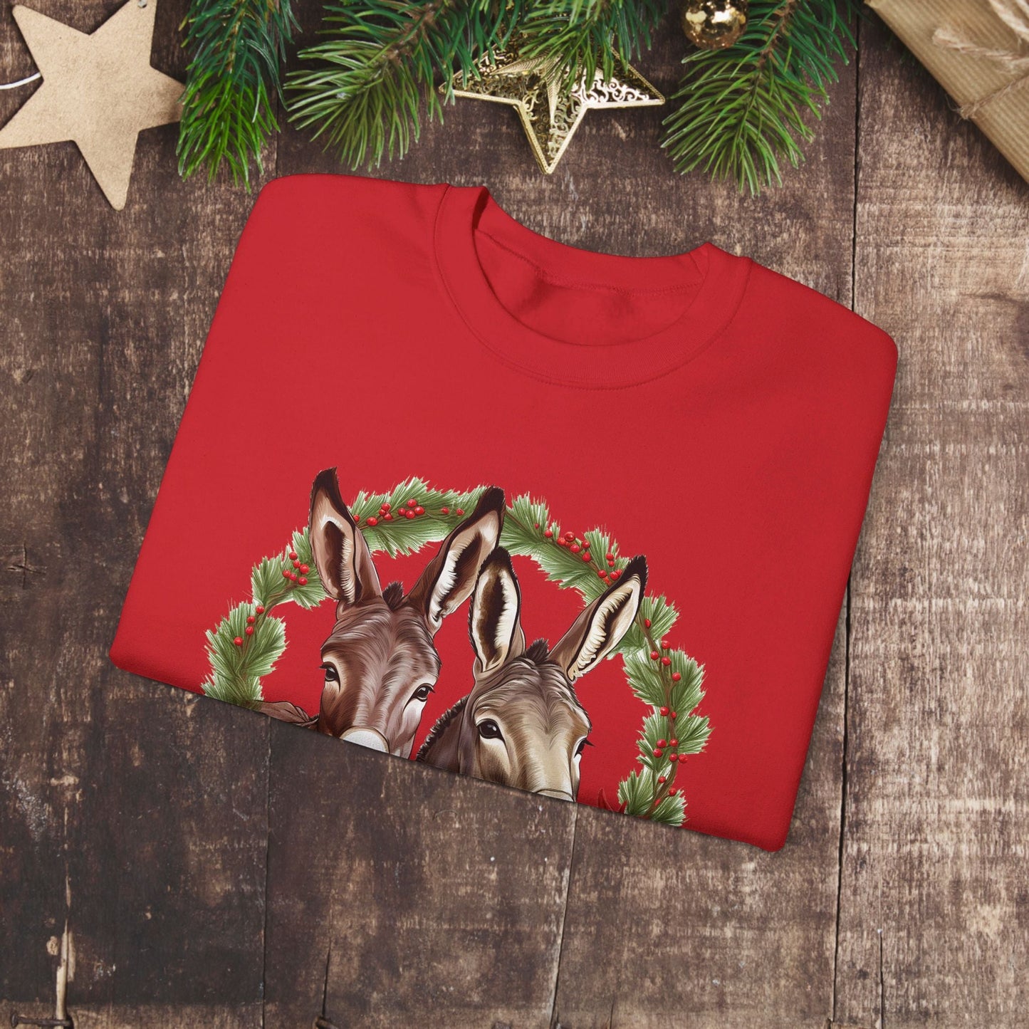 Cute Donkey Christmas Sweatshirt, Horse Lovers Holiday Shirt, Funny Christmas Sweater for Donkey Lovers - FlooredByArt