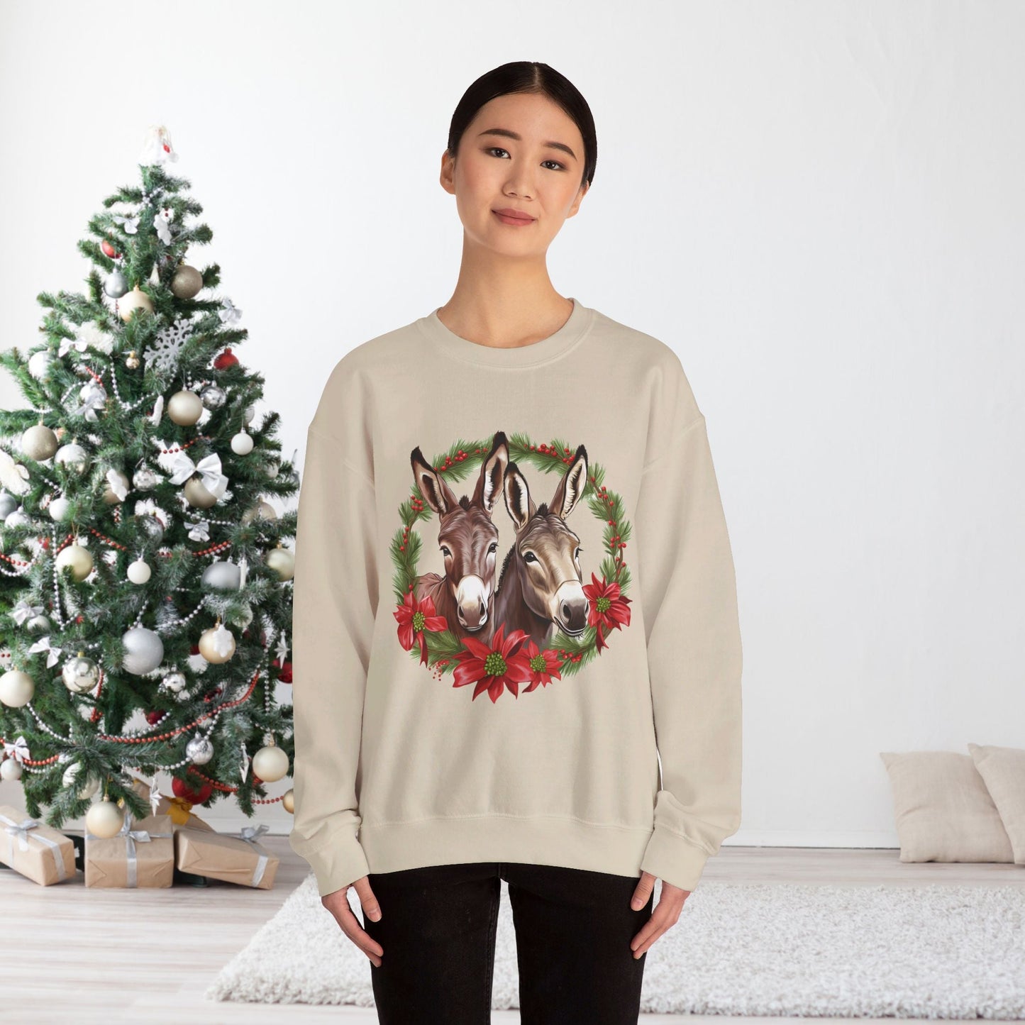 Cute Donkey Christmas Sweatshirt, Horse Lovers Holiday Shirt, Funny Christmas Sweater for Donkey Lovers - FlooredByArt