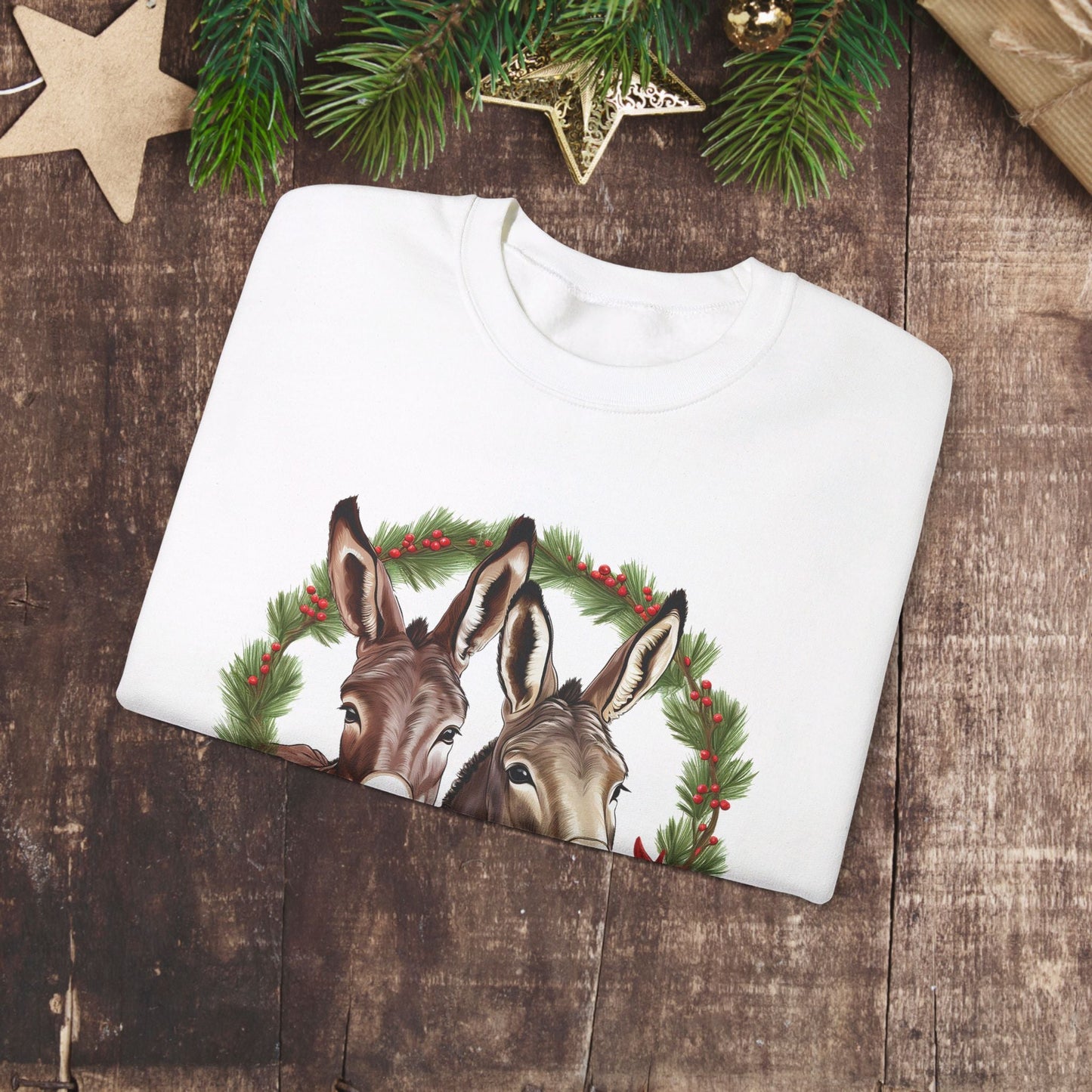 Cute Donkey Christmas Sweatshirt, Horse Lovers Holiday Shirt, Funny Christmas Sweater for Donkey Lovers - FlooredByArt