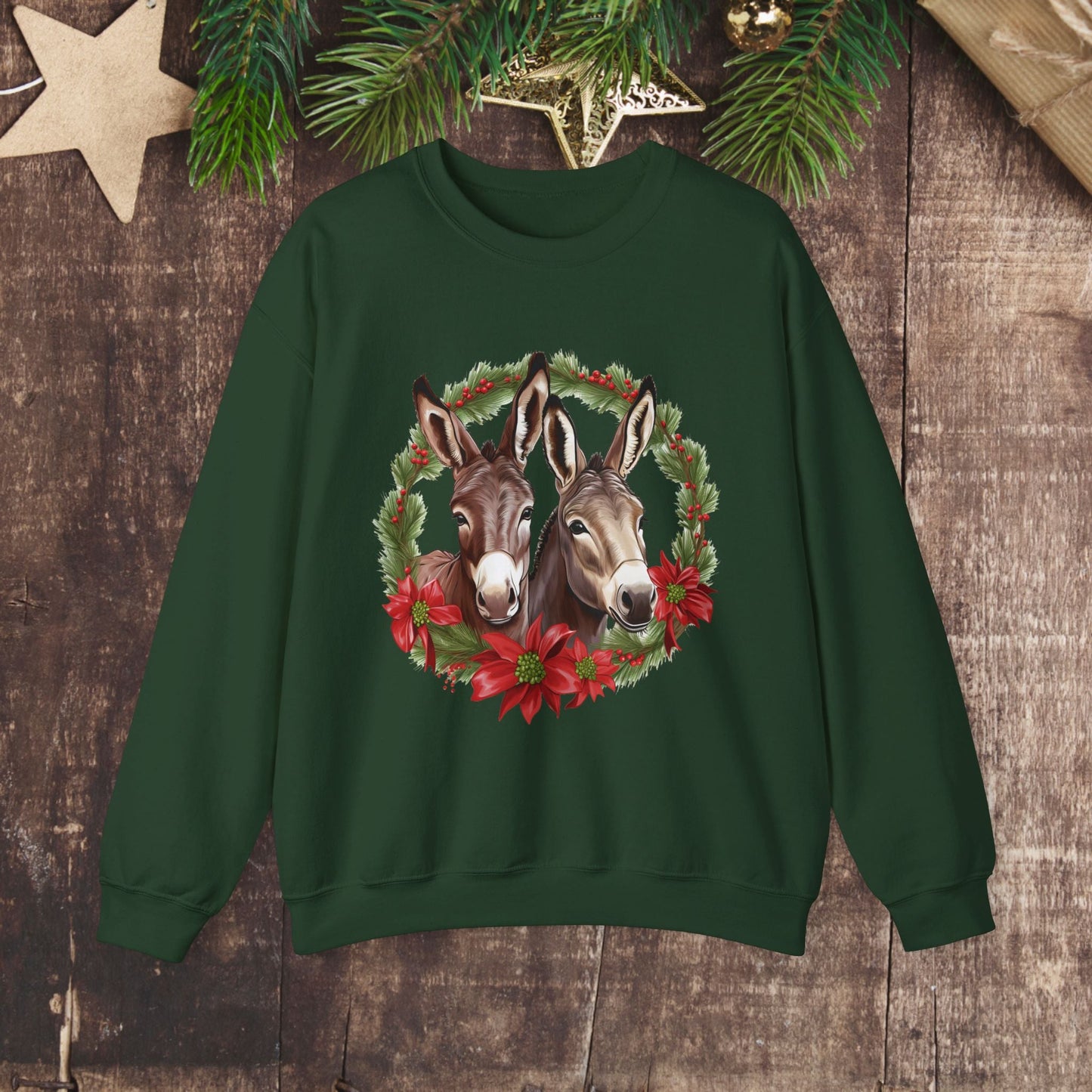 Cute Donkey Christmas Sweatshirt, Horse Lovers Holiday Shirt, Funny Christmas Sweater for Donkey Lovers - FlooredByArt