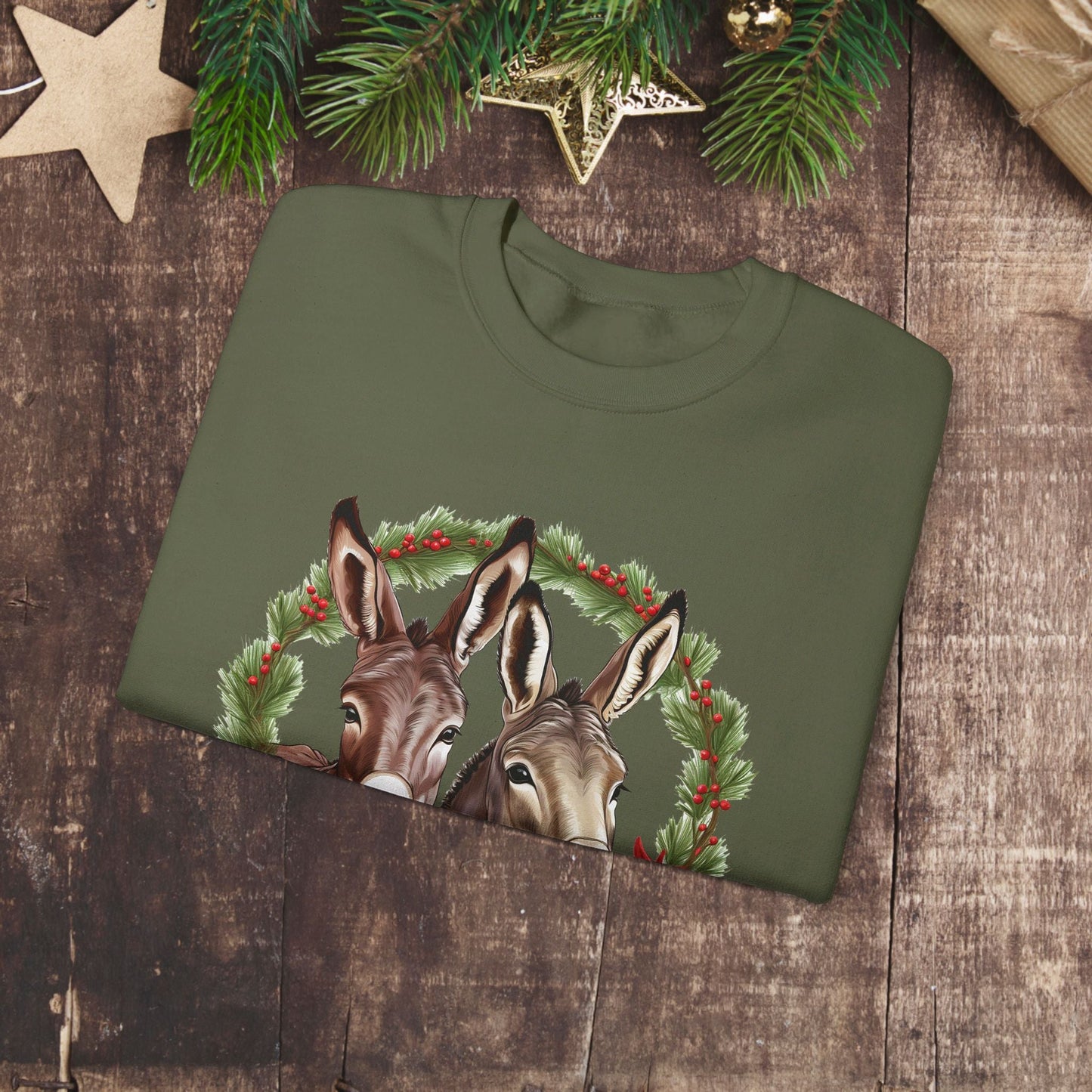 Cute Donkey Christmas Sweatshirt, Horse Lovers Holiday Shirt, Funny Christmas Sweater for Donkey Lovers - FlooredByArt