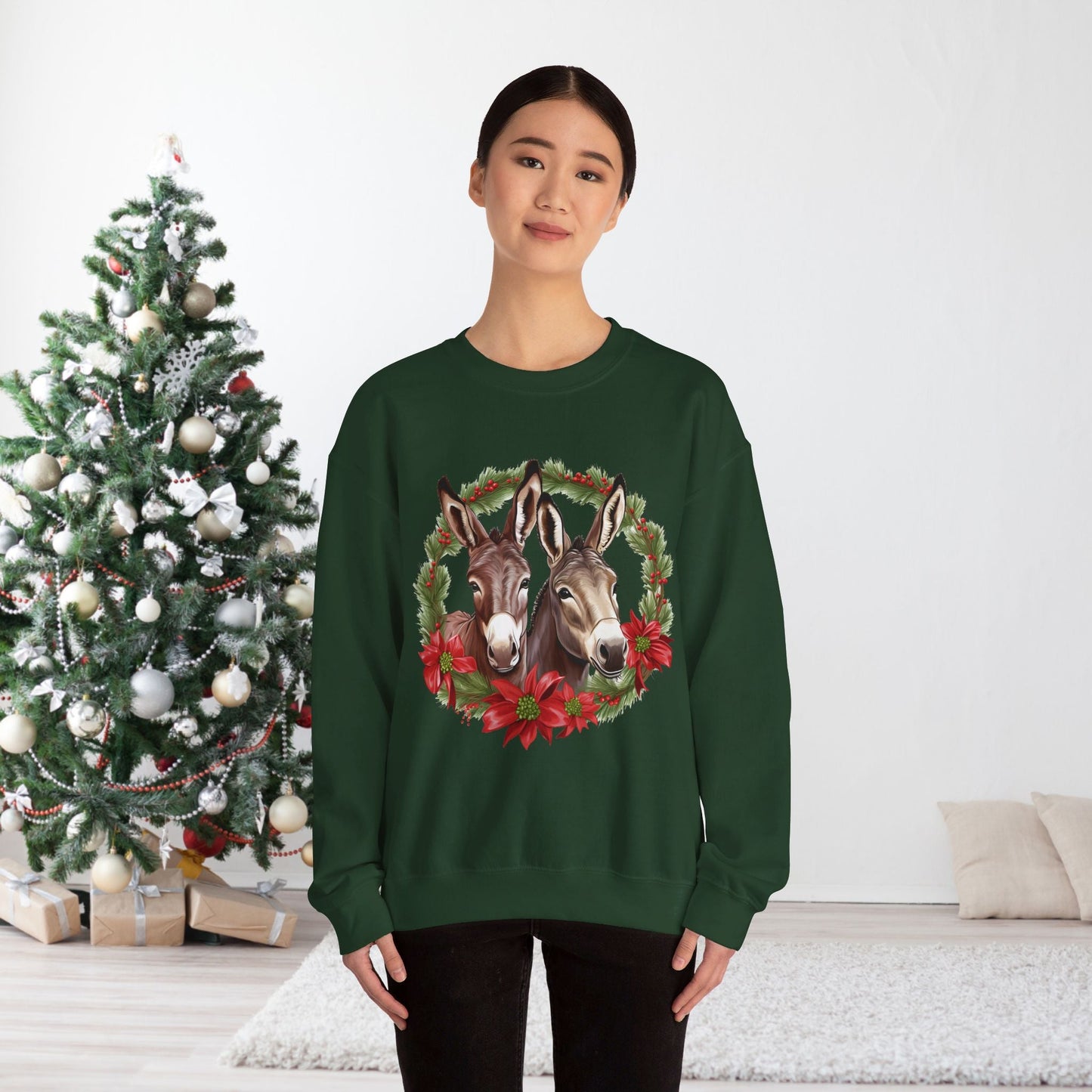 Cute Donkey Christmas Sweatshirt, Horse Lovers Holiday Shirt, Funny Christmas Sweater for Donkey Lovers - FlooredByArt