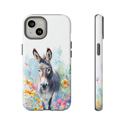Cute Donkey iPhone Case - Summer Fun Floral Phone Cover, Tough Phone Case - FlooredByArt