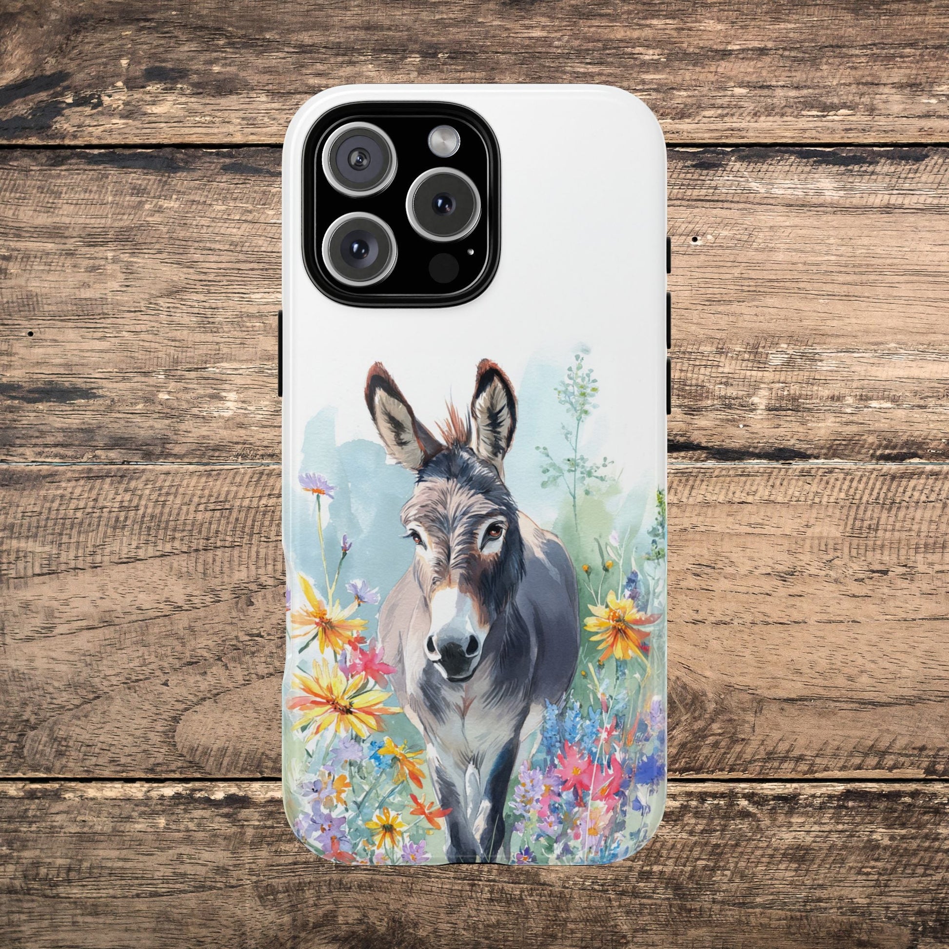 Cute Donkey iPhone Case - Summer Fun Floral Phone Cover, Tough Phone Case - FlooredByArt