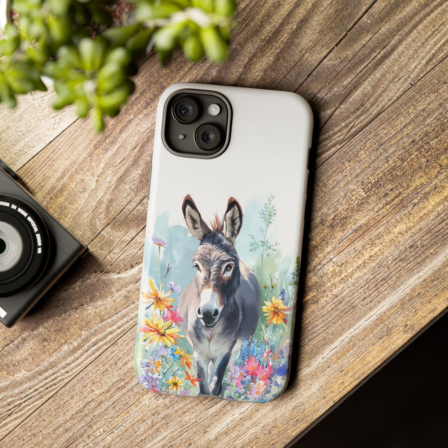 Cute Donkey iPhone Case - Summer Fun Floral Phone Cover, Tough Phone Case - FlooredByArt