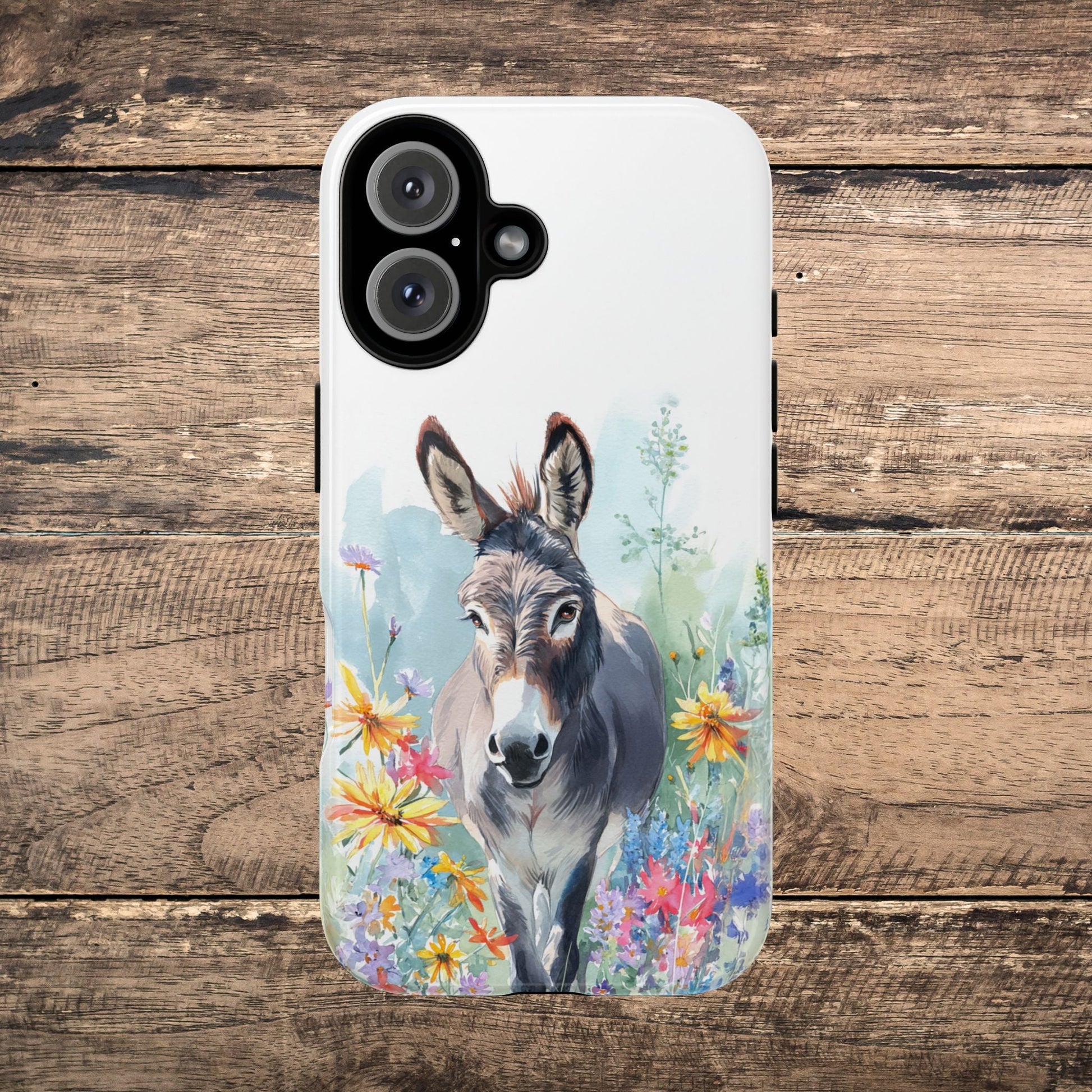 Cute Donkey iPhone Case - Summer Fun Floral Phone Cover, Tough Phone Case - FlooredByArt