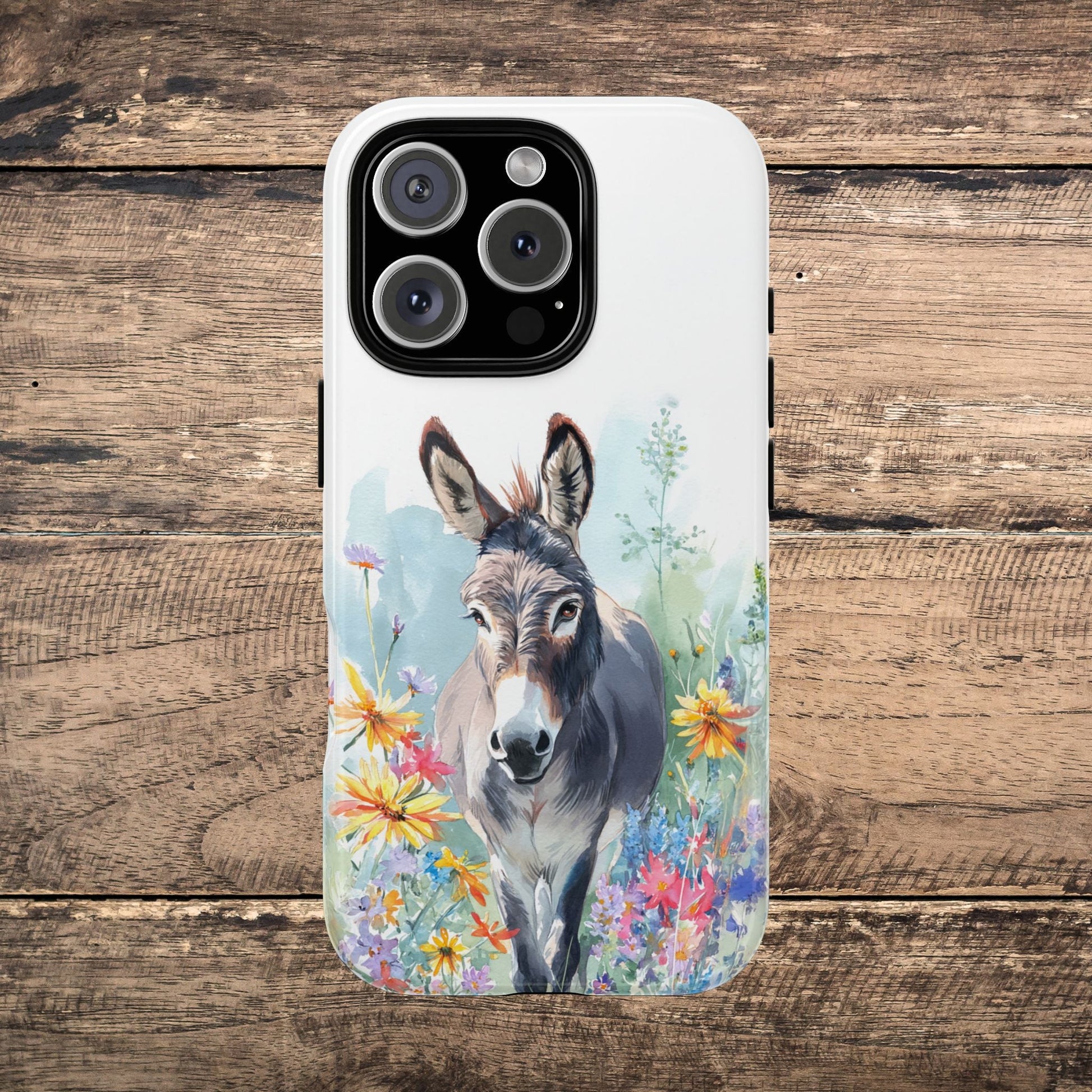 Cute Donkey iPhone Case - Summer Fun Floral Phone Cover, Tough Phone Case - FlooredByArt