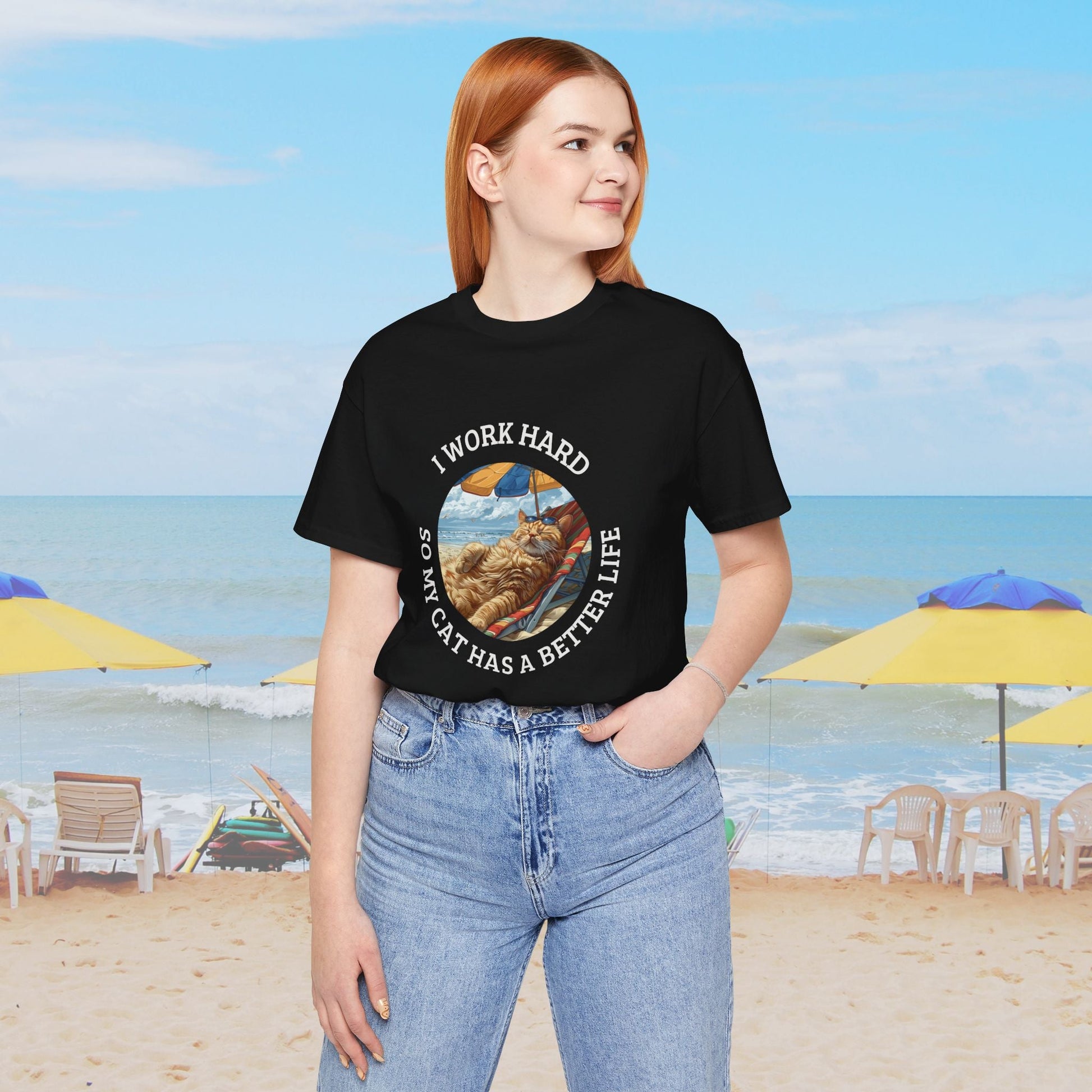 Cute Funny Cat Lover Shirt, I Work Hard So My Cat Has a Better Life - FlooredByArt