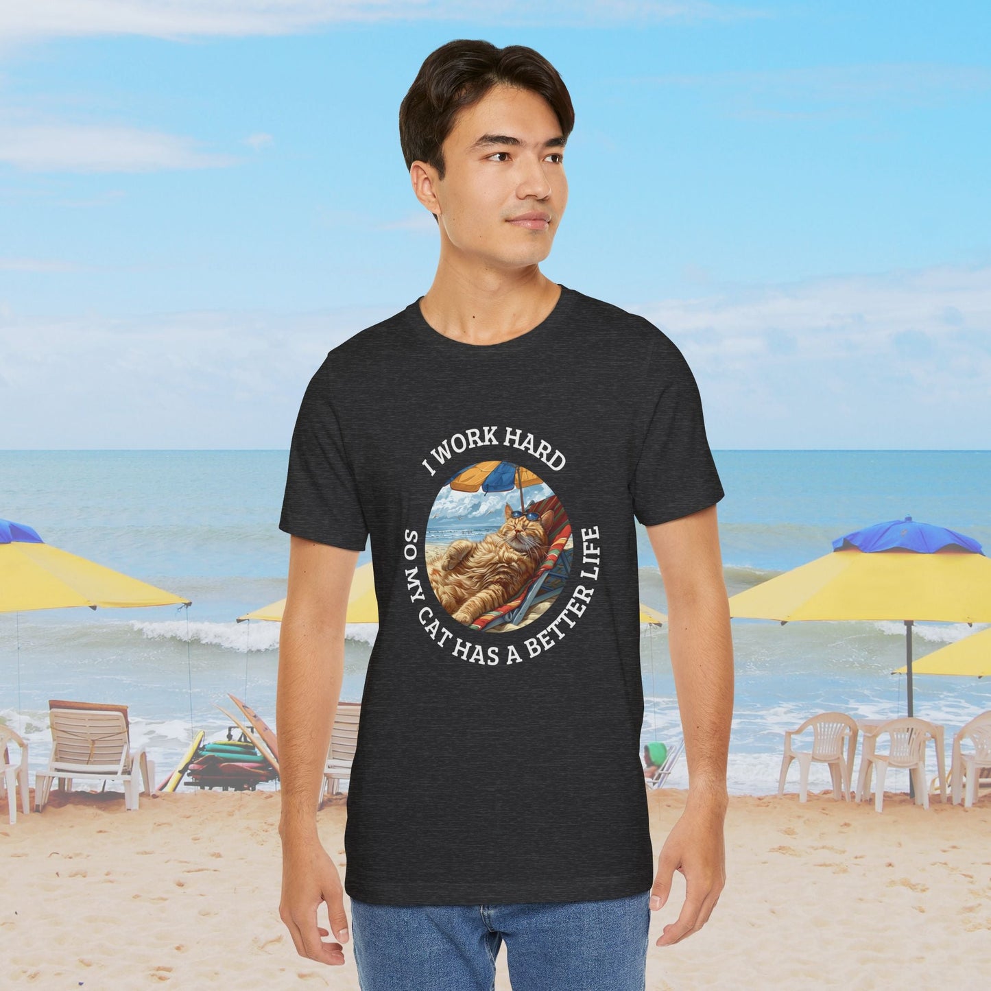 Cute Funny Cat Lover Shirt, I Work Hard So My Cat Has a Better Life - FlooredByArt