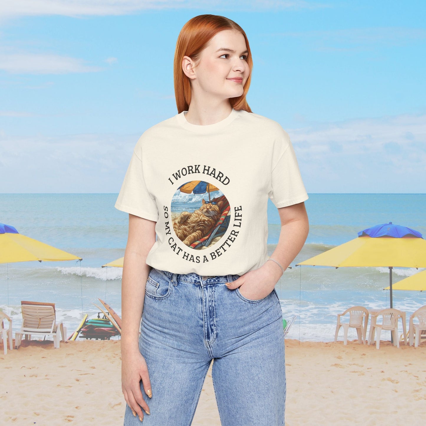 Cute Funny Cat Lover Shirt, I Work Hard So My Cat Has a Better Life - FlooredByArt