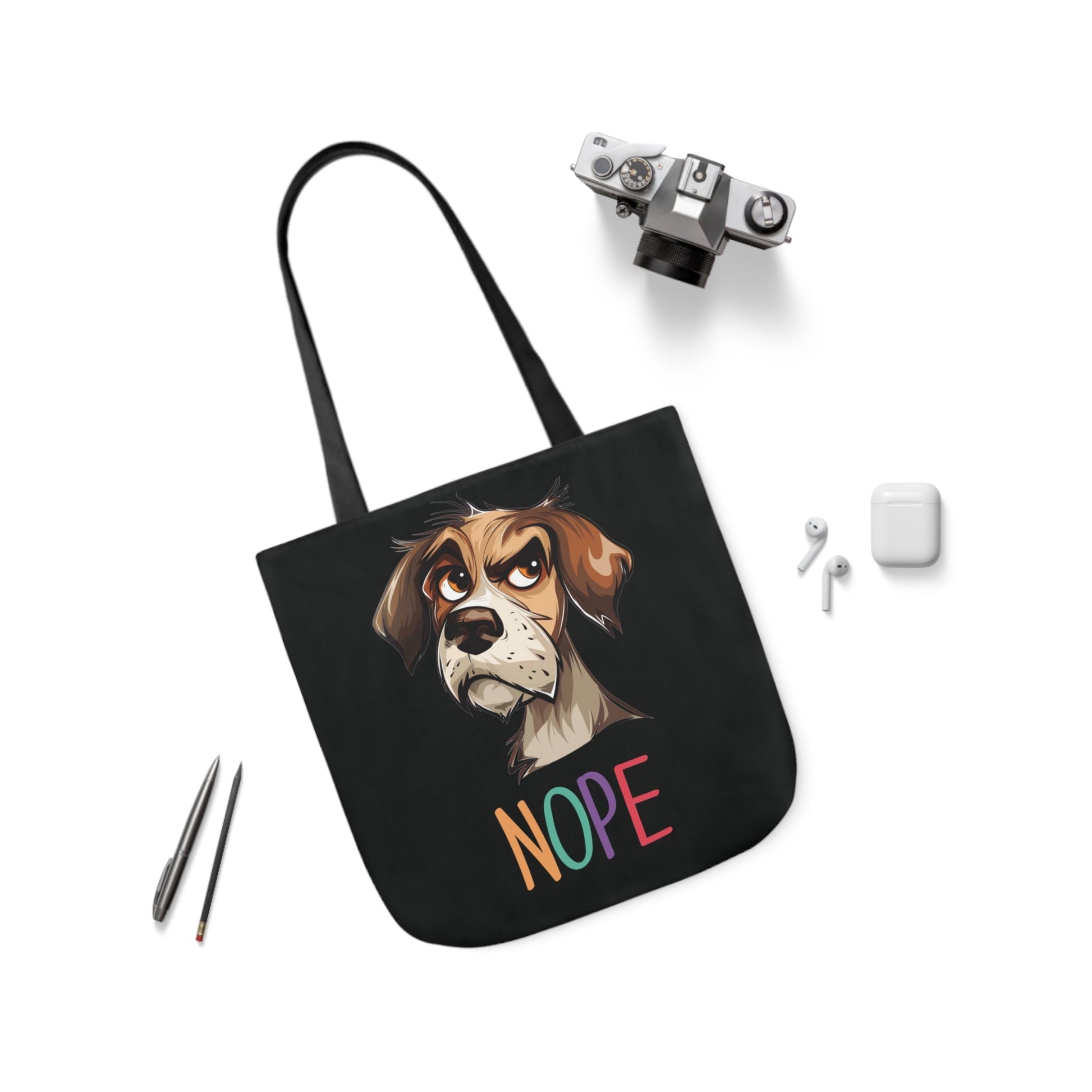 Cute Funny Dog Tote Bag - No Nonsense, just a simple "NOPE" on your Carry All Tote Bag - FlooredByArt