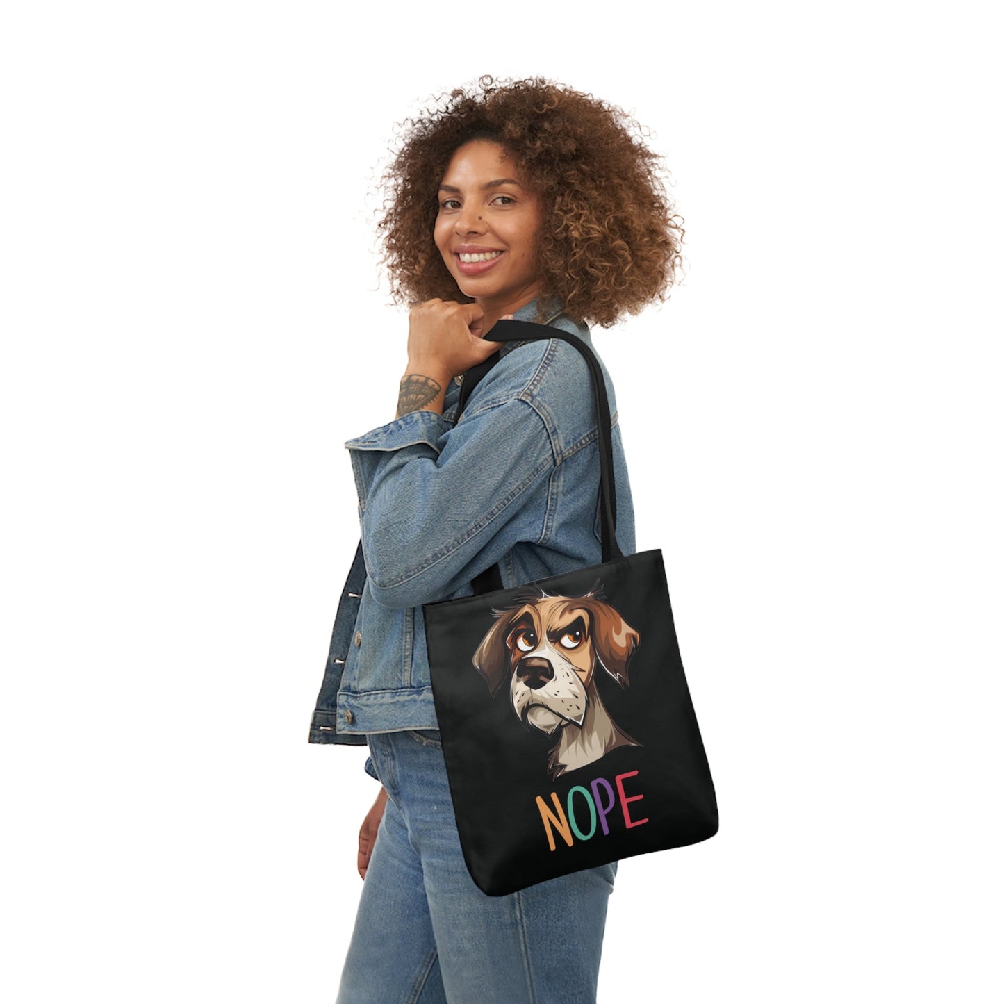 Cute Funny Dog Tote Bag - No Nonsense, just a simple "NOPE" on your Carry All Tote Bag - FlooredByArt