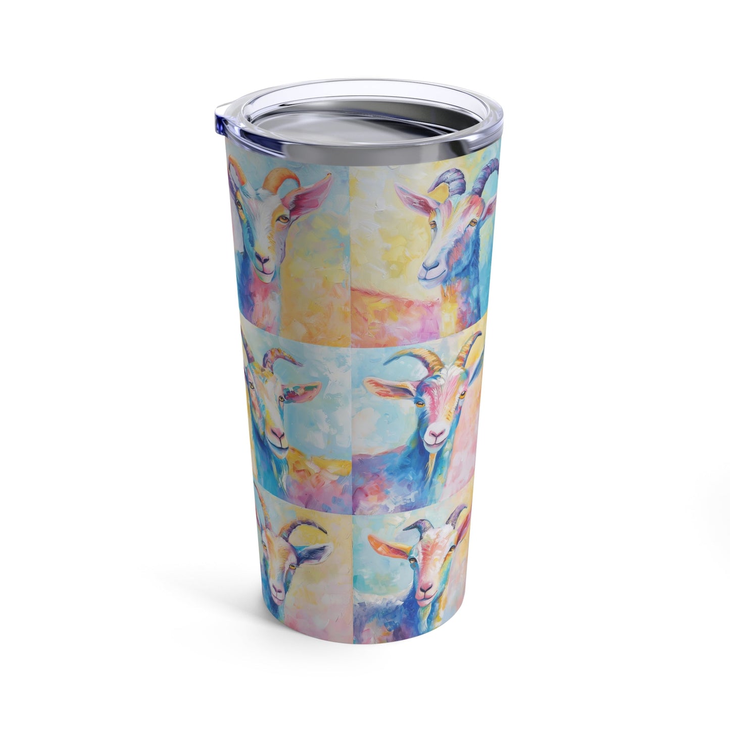 Cute Goat Art Tumbler 20oz, or 10oz Coffee Cup, Farm Animal, Insulated Cup - FlooredByArt