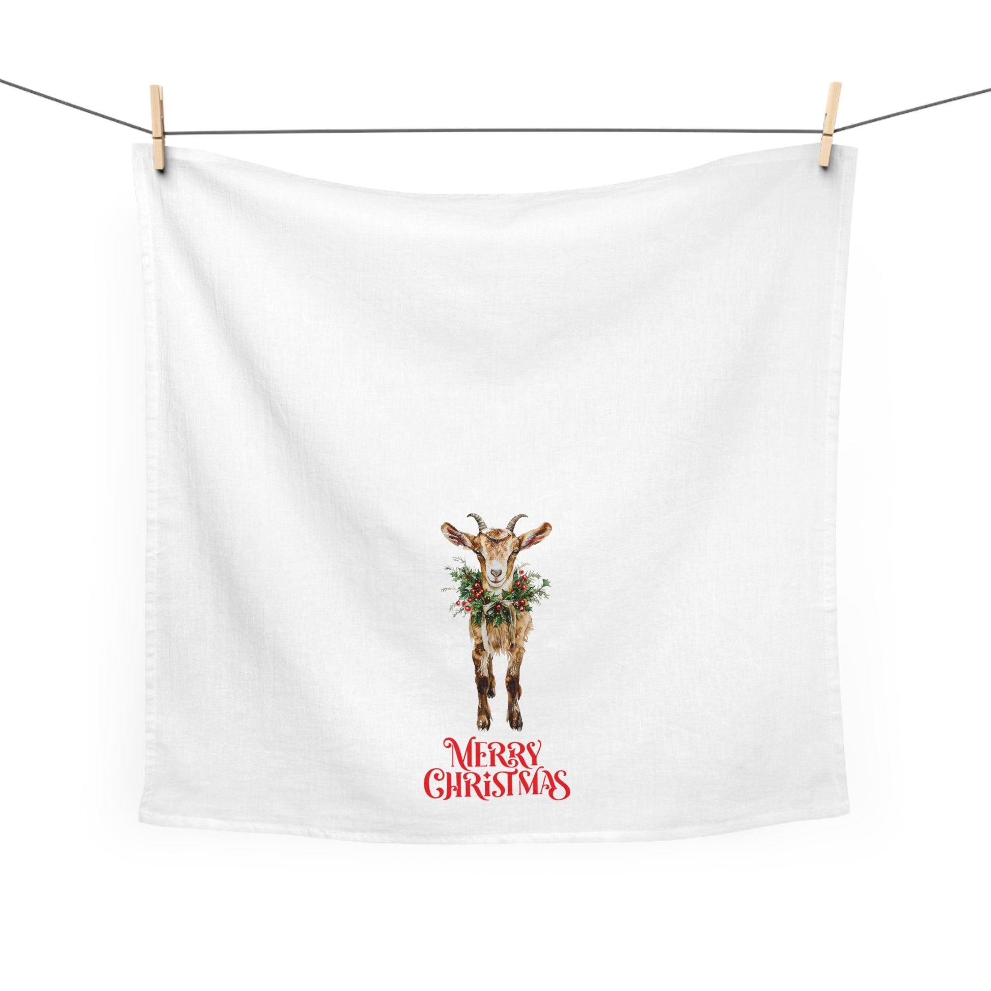 Cute Goat Merry Christmas Kitchen Towels, Brown Farm Goat Christmas Decor Tea Towels - FlooredByArt