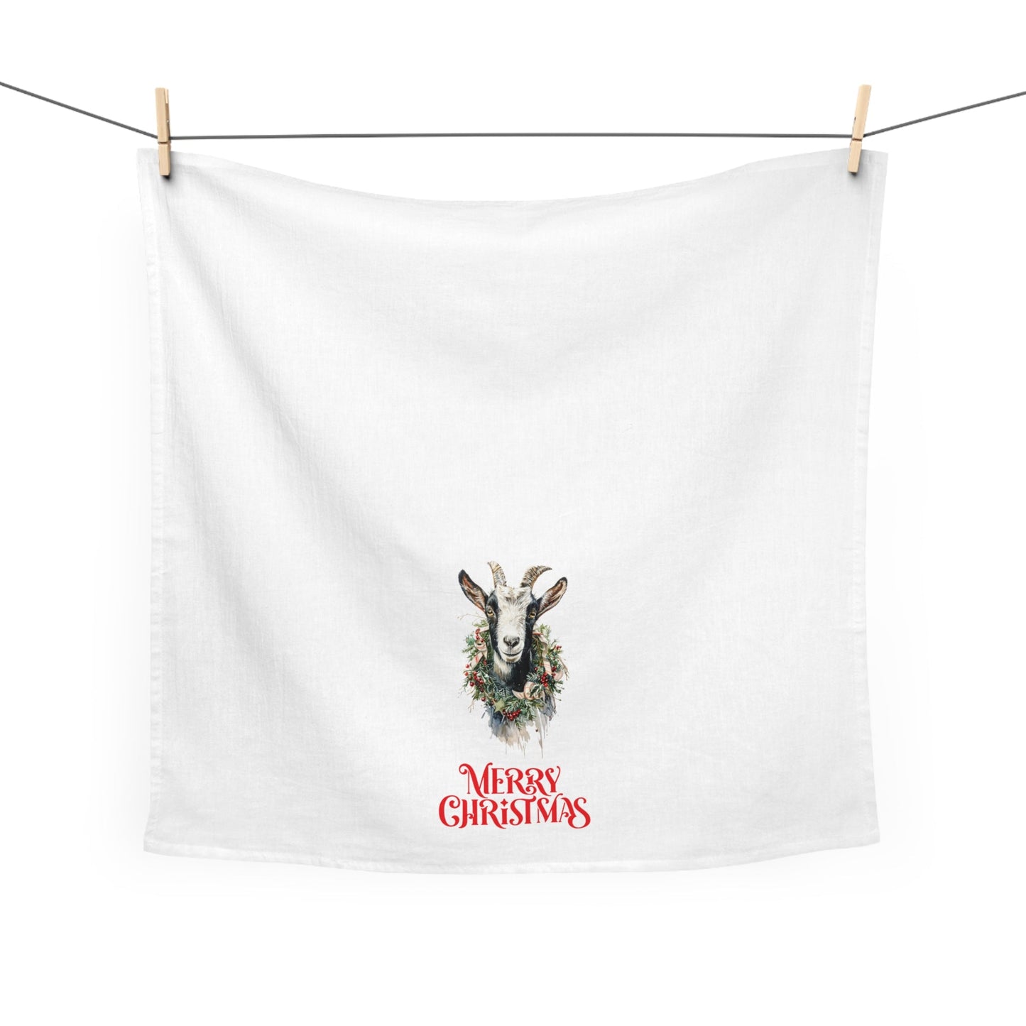 Cute Holiday Goat Kitchen Tea Towel, Black & White Baby Goat Christmas Decor Tea Towels - FlooredByArt