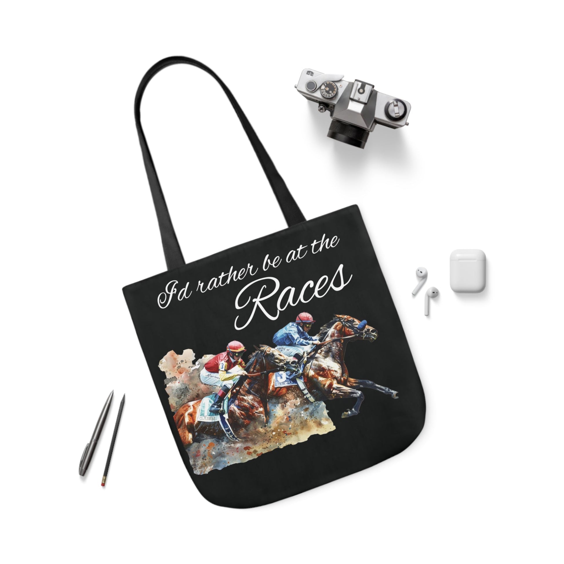 Cute Horse Racing Tote Bag - I'd Rather Be At the Races Carry All Tote Bag - FlooredByArt