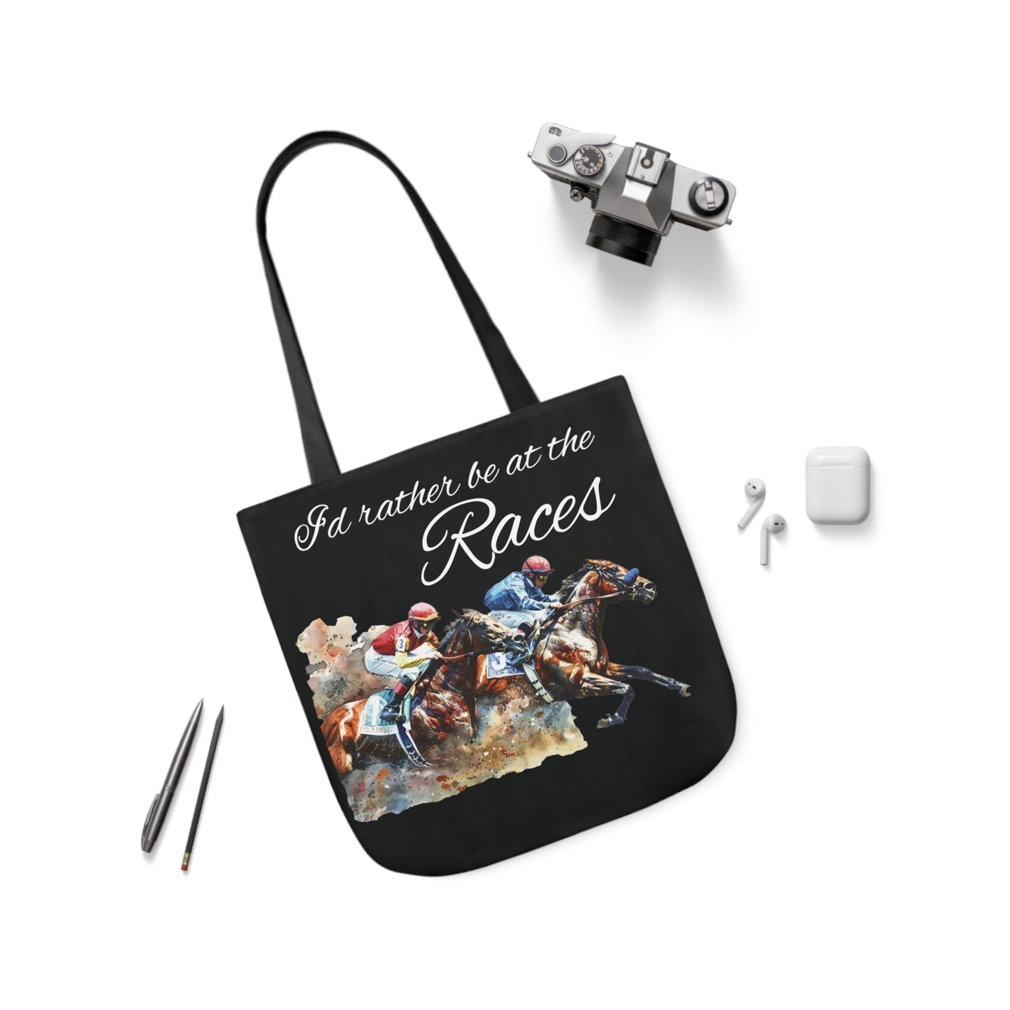 Cute Horse Racing Tote Bag - I'd Rather Be At the Races Carry All Tote Bag - FlooredByArt