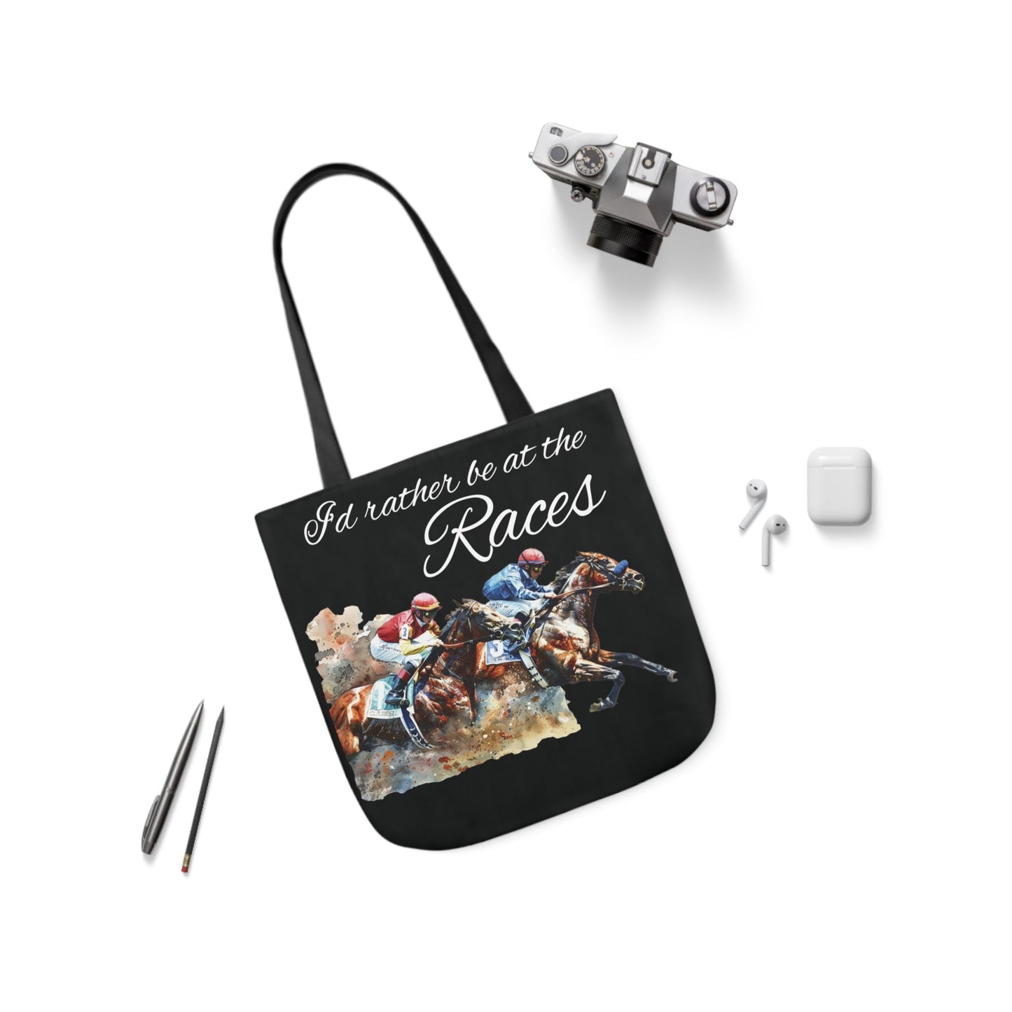 Cute Horse Racing Tote Bag - I'd Rather Be At the Races Carry All Tote Bag - FlooredByArt