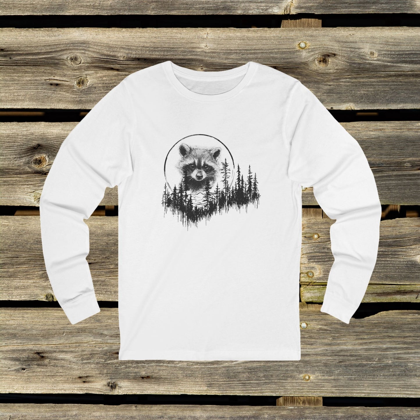 Cute Pen and Ink Raccoon Unisex Long Sleeve Tee - Perfect for Outdoors Men and Hikers - FlooredByArt