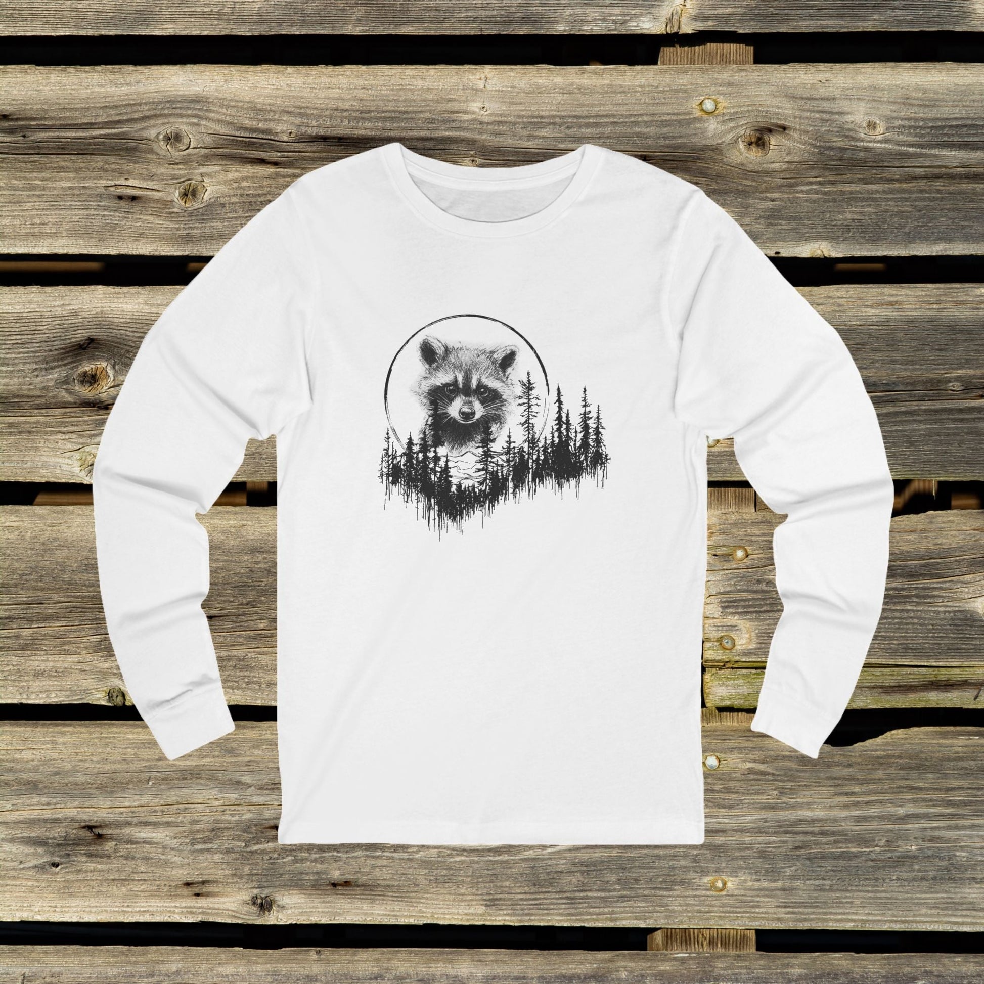 Cute Pen and Ink Raccoon Unisex Long Sleeve Tee - Perfect for Outdoors Men and Hikers - FlooredByArt