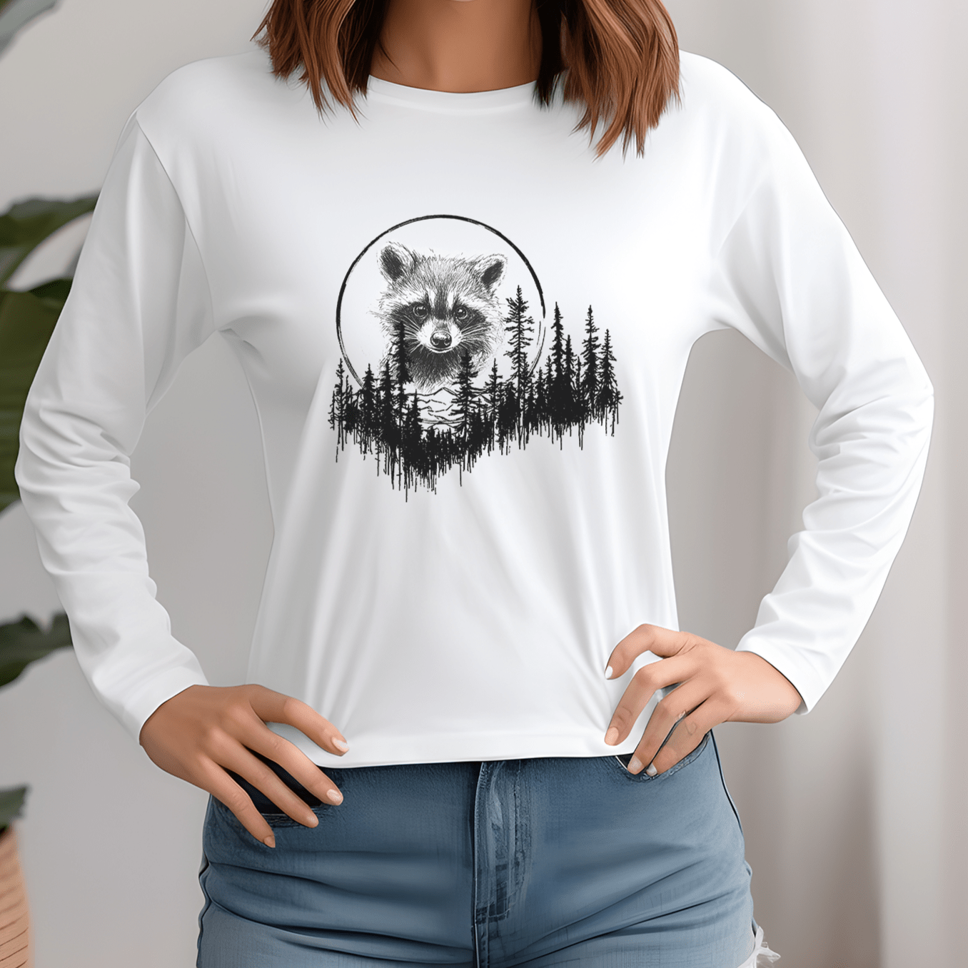 Cute Pen and Ink Raccoon Unisex Long Sleeve Tee - Perfect for Outdoors Men and Hikers - FlooredByArt