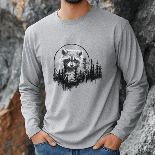Cute Pen and Ink Raccoon Unisex Long Sleeve Tee - Perfect for Outdoors Men and Hikers - FlooredByArt