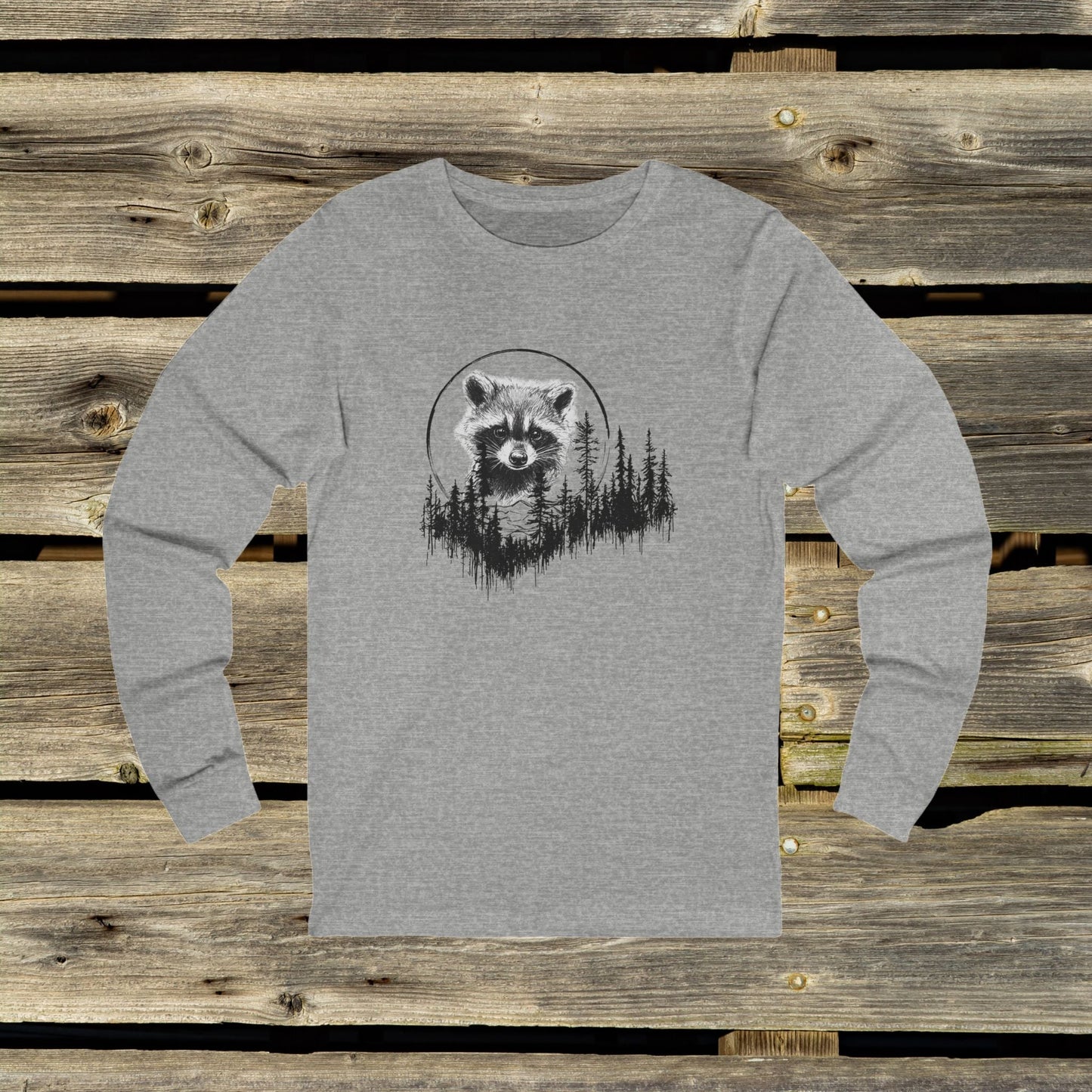 Cute Pen and Ink Raccoon Unisex Long Sleeve Tee - Perfect for Outdoors Men and Hikers - FlooredByArt