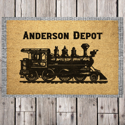 Cute Personalized Train Family Doormat, Custom Doormat Family Depot - FlooredByArt