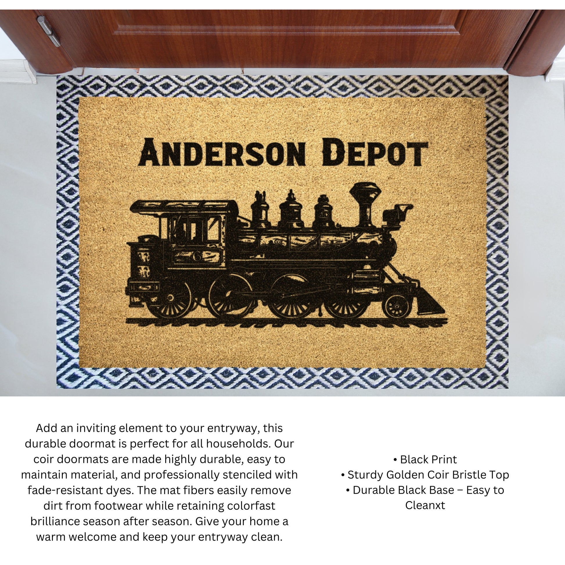 Cute Personalized Train Family Doormat, Custom Doormat Family Depot - FlooredByArt