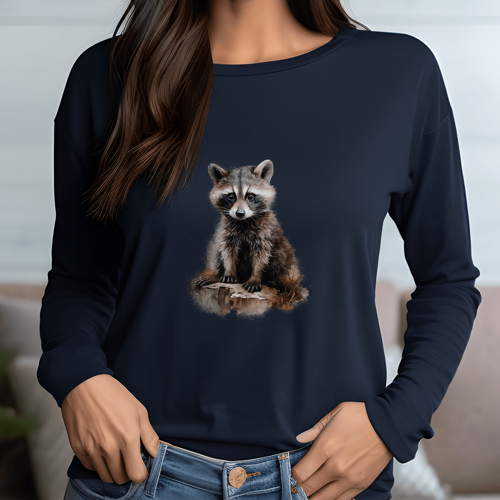 Cute Raccoon Unisex Long Sleeve Tee - Perfect for Animal Lovers and Outdoor Enthusiasts - FlooredByArt