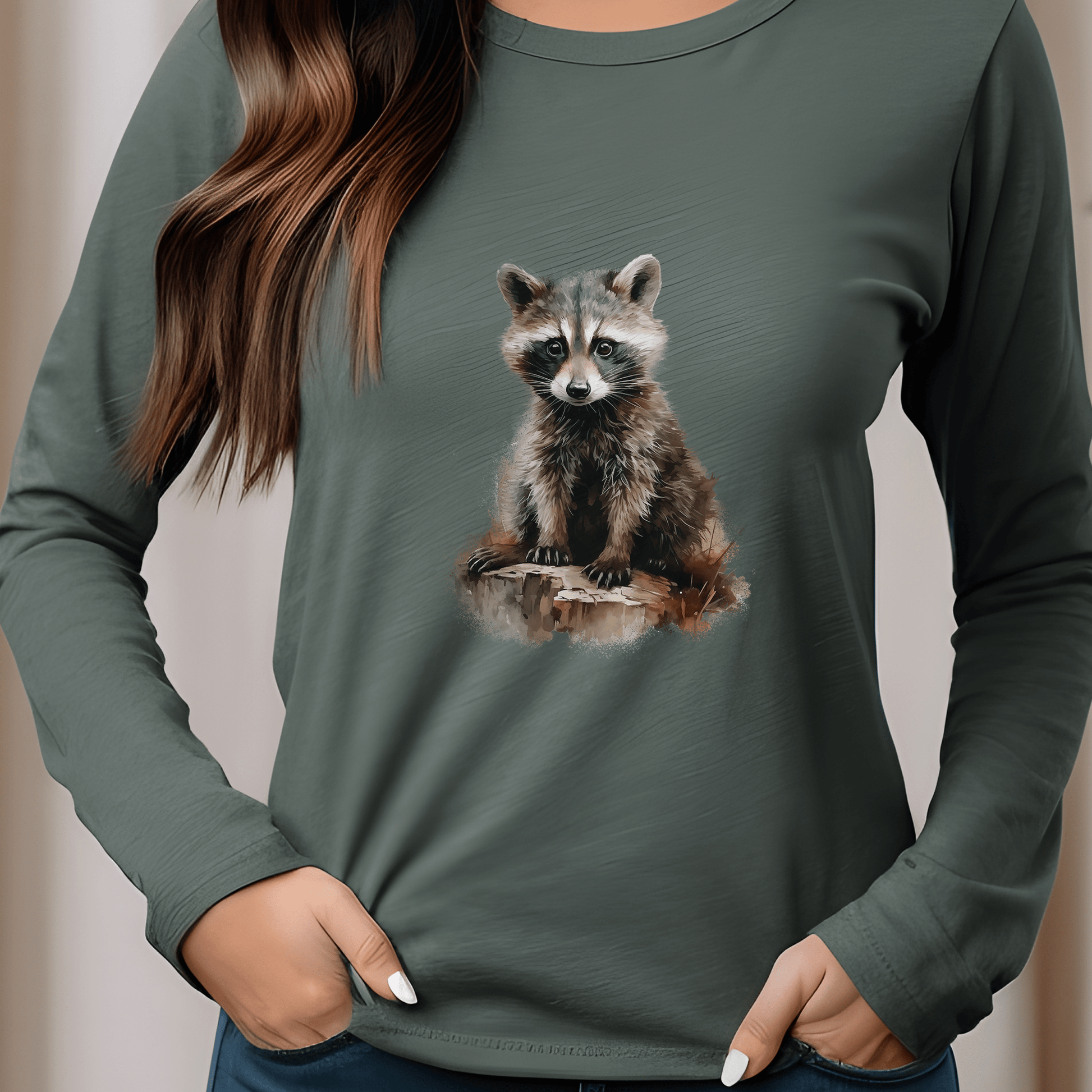 Cute Raccoon Unisex Long Sleeve Tee - Perfect for Animal Lovers and Outdoor Enthusiasts - FlooredByArt