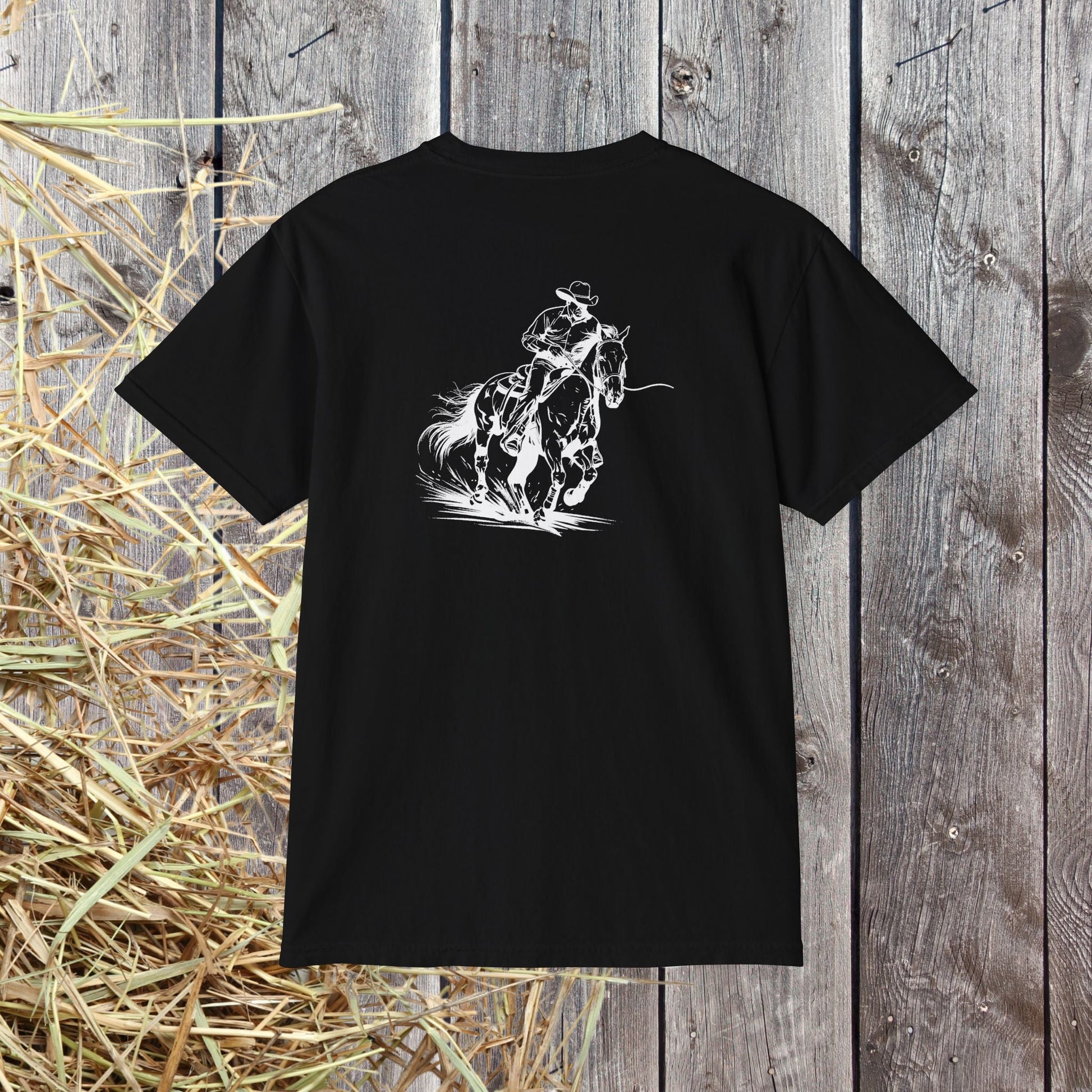 Cutting Horse Pocket T-Shirt – Comfort Colors Cowboy Rancher Art Tee - FlooredByArt