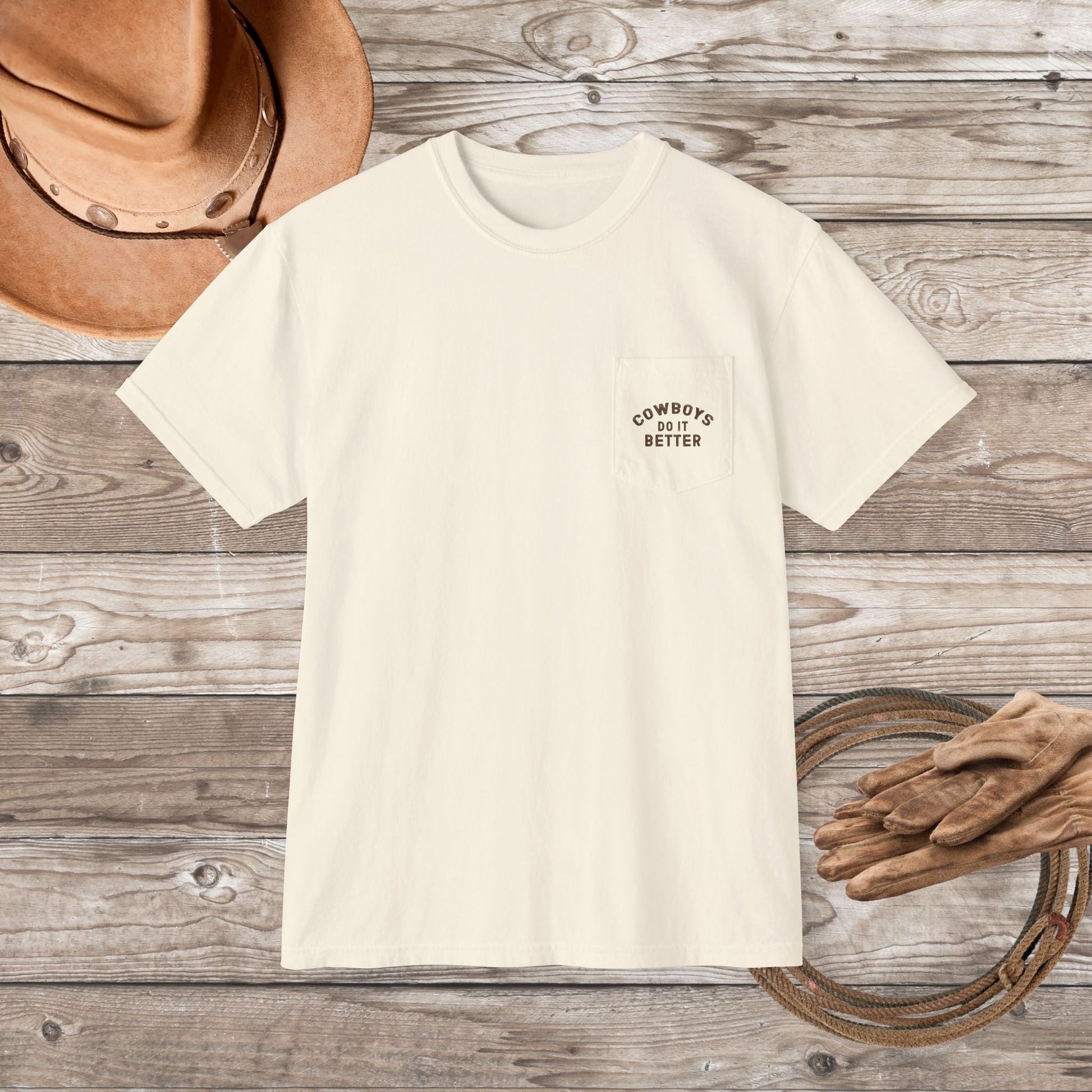 Cutting Horse Pocket T-Shirt – Comfort Colors Cowboy Rancher Art Tee - FlooredByArt