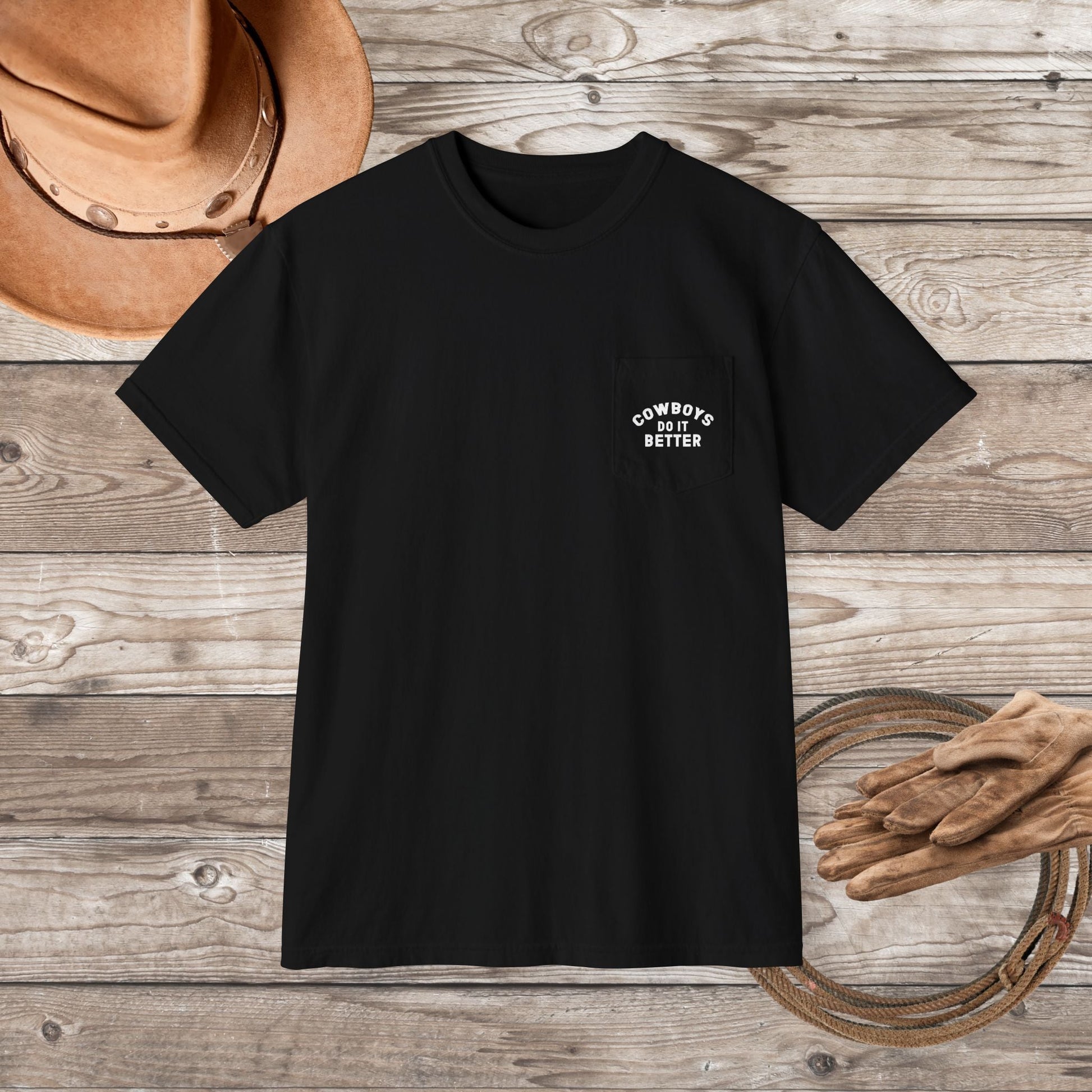 Cutting Horse Pocket T-Shirt – Comfort Colors Cowboy Rancher Art Tee - FlooredByArt