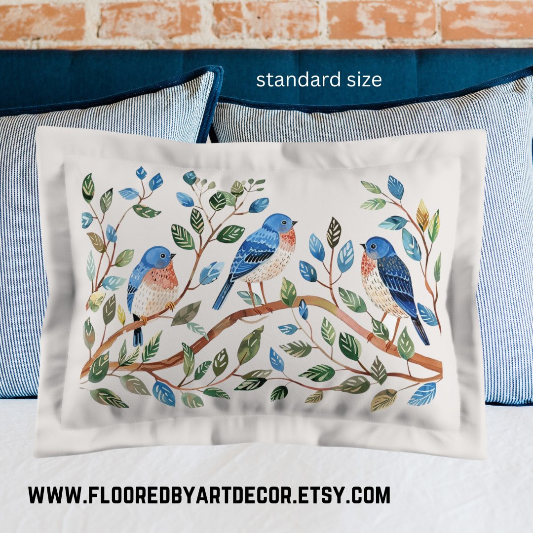 Decorative Bluebird Accent Pillow Sham, Watercolor Garden Accent Pillow - FlooredByArt