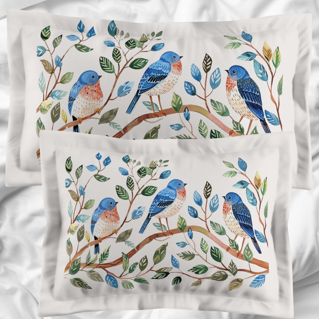 Decorative Bluebird Accent Pillow Sham, Watercolor Garden Accent Pillow - FlooredByArt