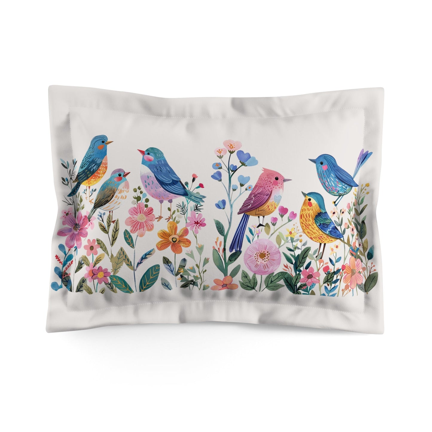 Decorative Garden Bird Accent Pillow Sham, Watercolor Painting Pillow Sham, Garden Colorful Accent - FlooredByArt