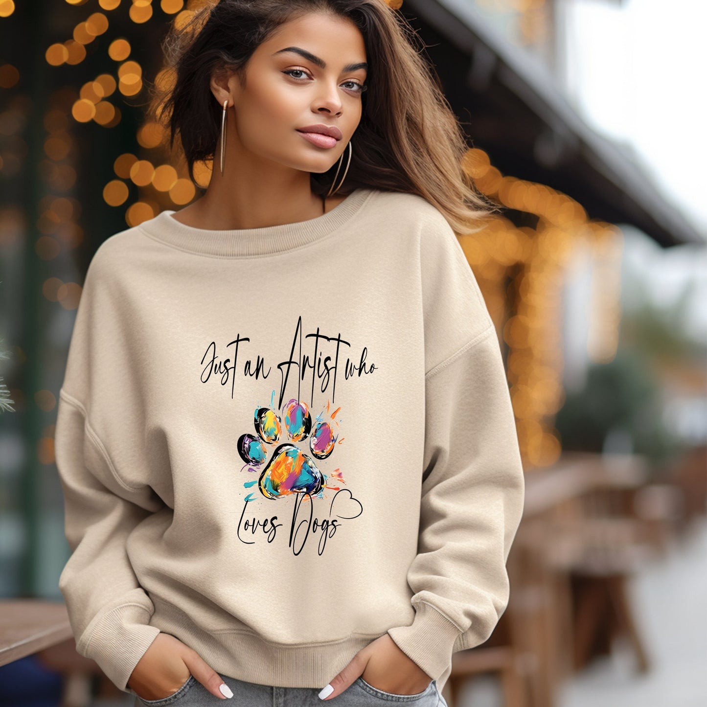 Dog Lover Sweatshirt, Art and Dog Lover / Names on Sleeve - FlooredByArt