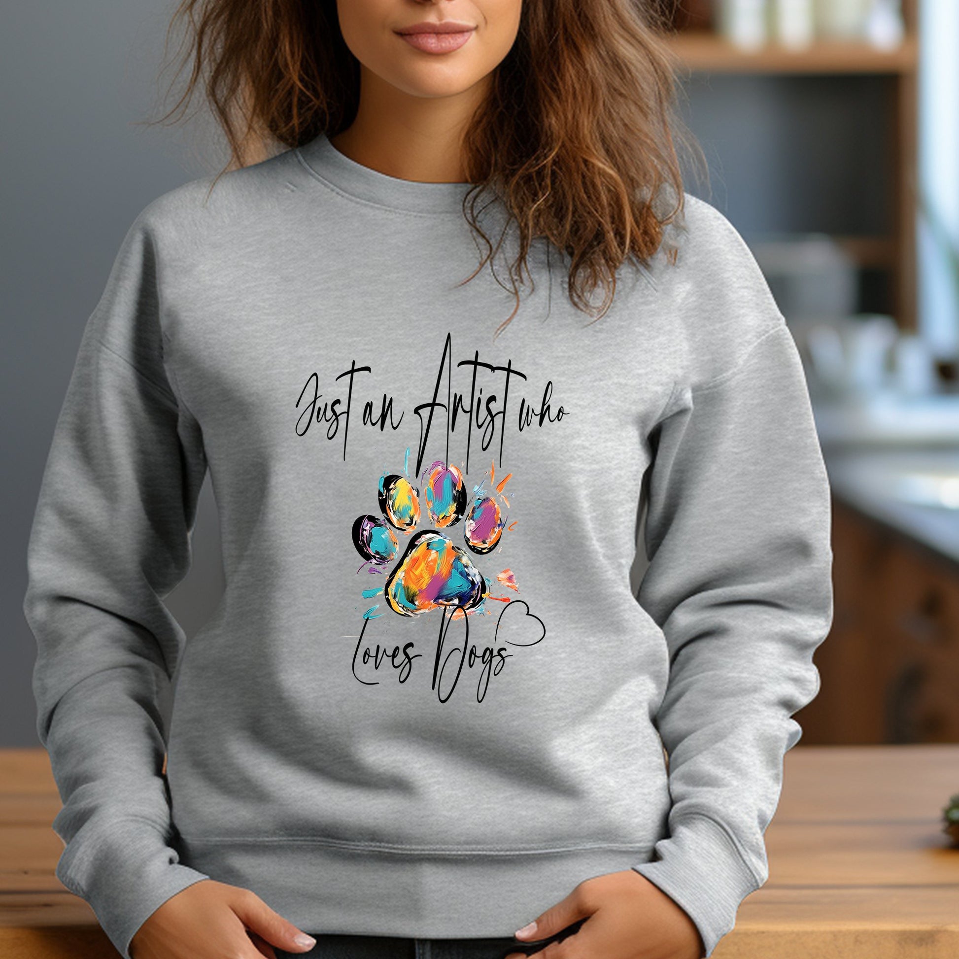 Dog Lover Sweatshirt, Art and Dog Lover / Names on Sleeve - FlooredByArt