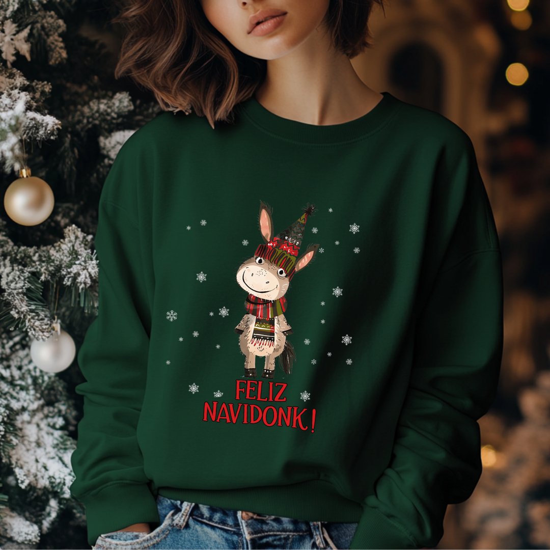 Donkey Christmas Long Sleeve T-Shirt, Feliz Navidonk Donkey Shirt Gift - FlooredByArt