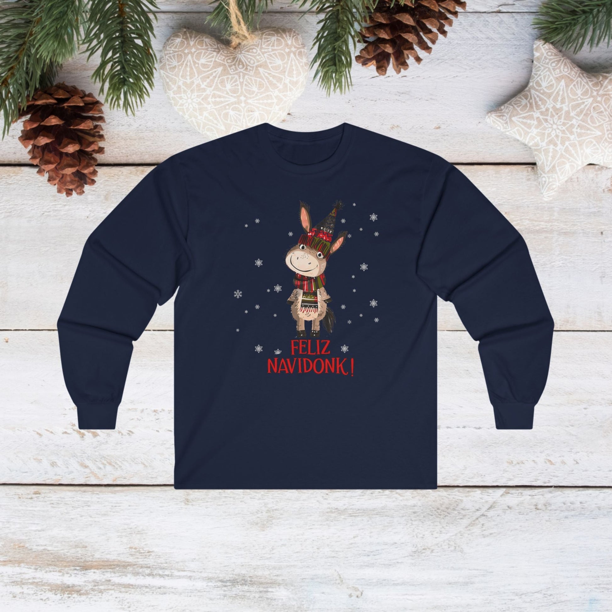 Donkey Christmas Long Sleeve T-Shirt, Feliz Navidonk Donkey Shirt Gift - FlooredByArt