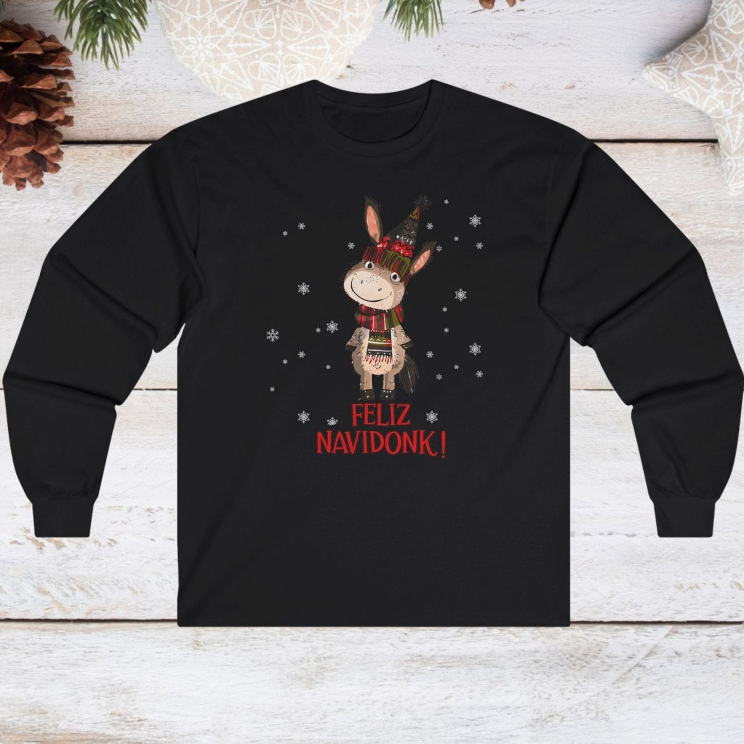 Donkey Christmas Long Sleeve T-Shirt, Feliz Navidonk Donkey Shirt Gift - FlooredByArt