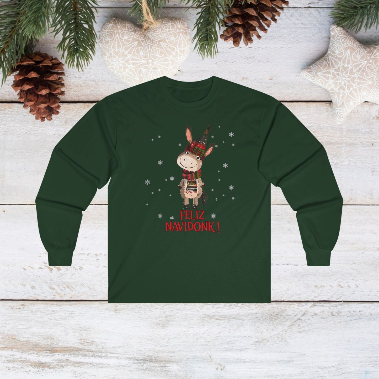 Donkey Christmas Long Sleeve T-Shirt, Feliz Navidonk Donkey Shirt Gift - FlooredByArt