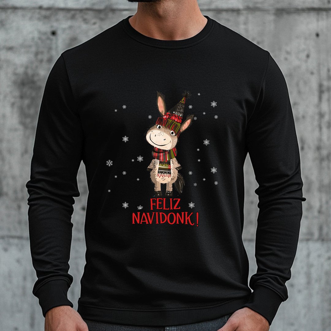 Donkey Christmas Long Sleeve T-Shirt, Feliz Navidonk Donkey Shirt Gift - FlooredByArt