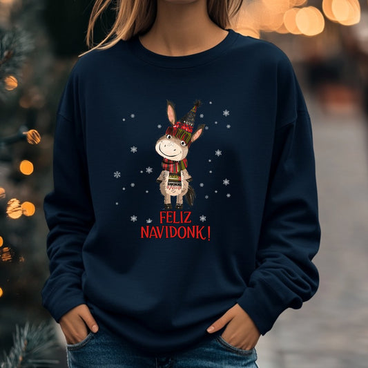 Donkey Christmas Long Sleeve T-Shirt, Feliz Navidonk Donkey Shirt Gift - FlooredByArt